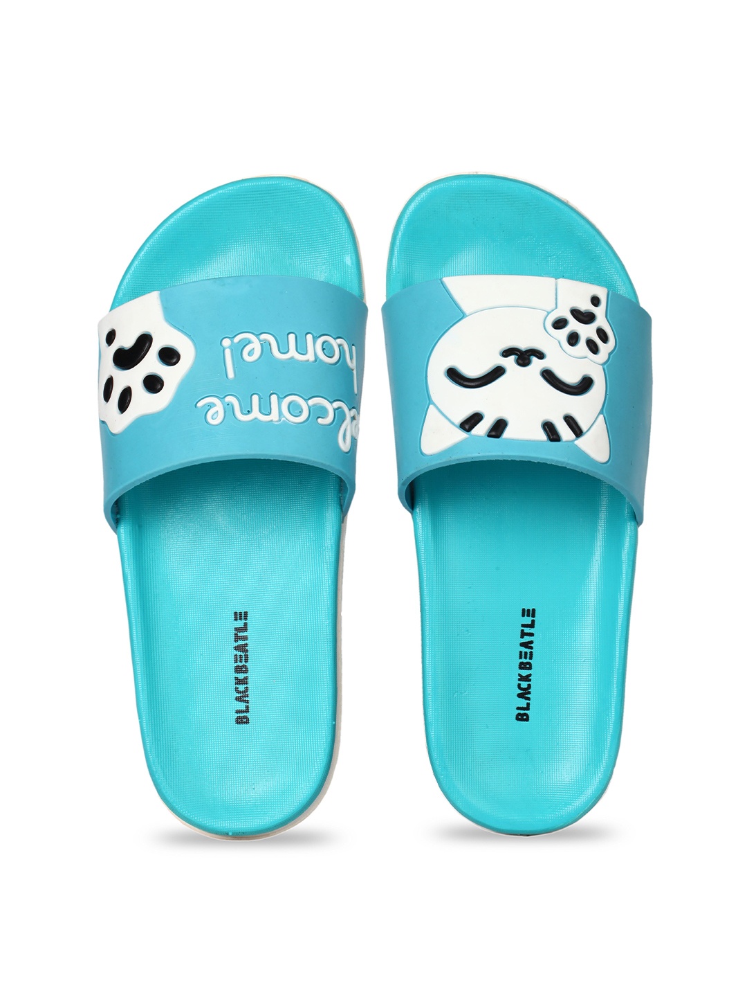

JUMPLITE Women Welcome Home Cat Design Sliders, Blue