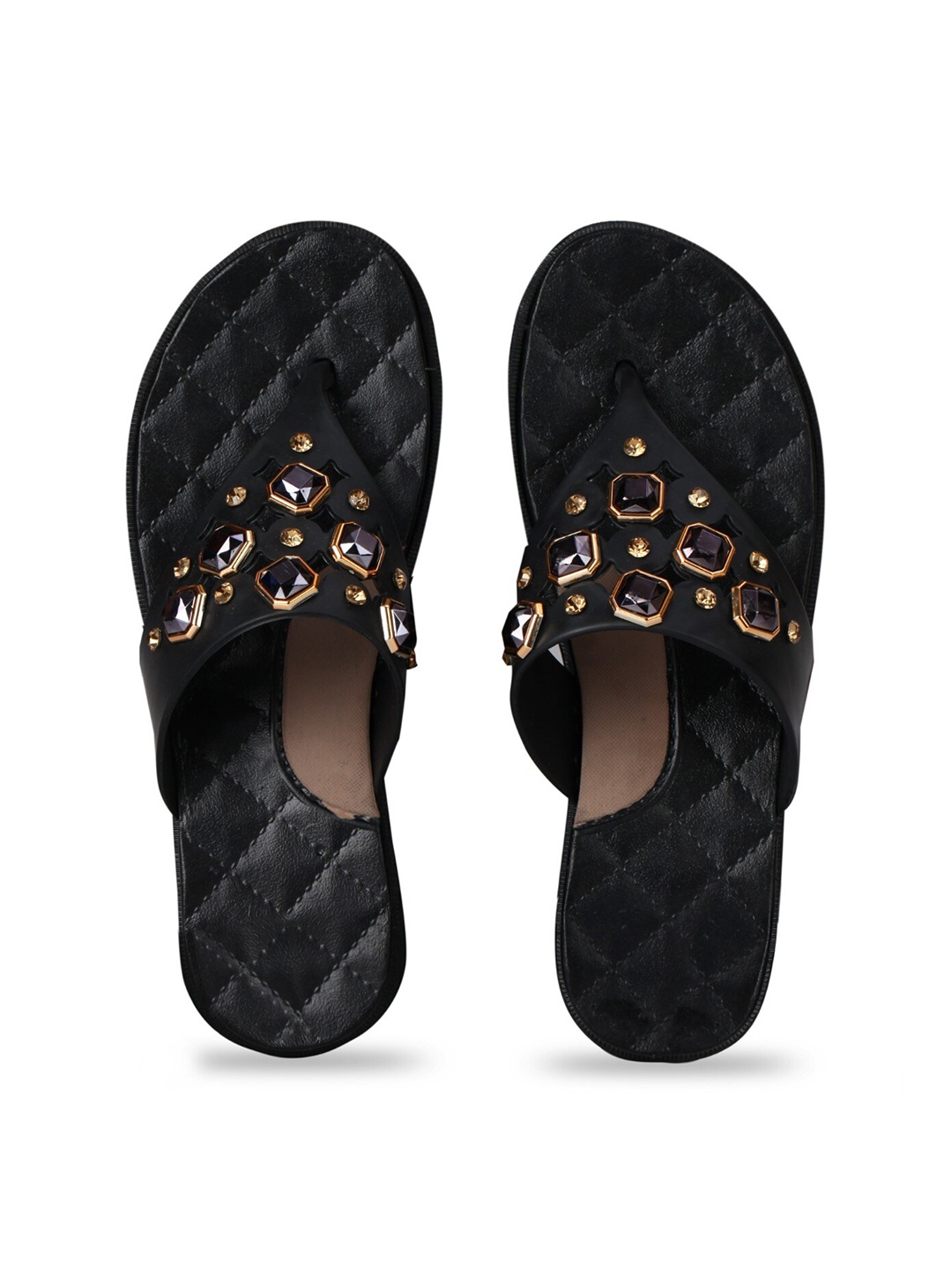 

JUMPLITE Embellished T-Strap Flats, Black