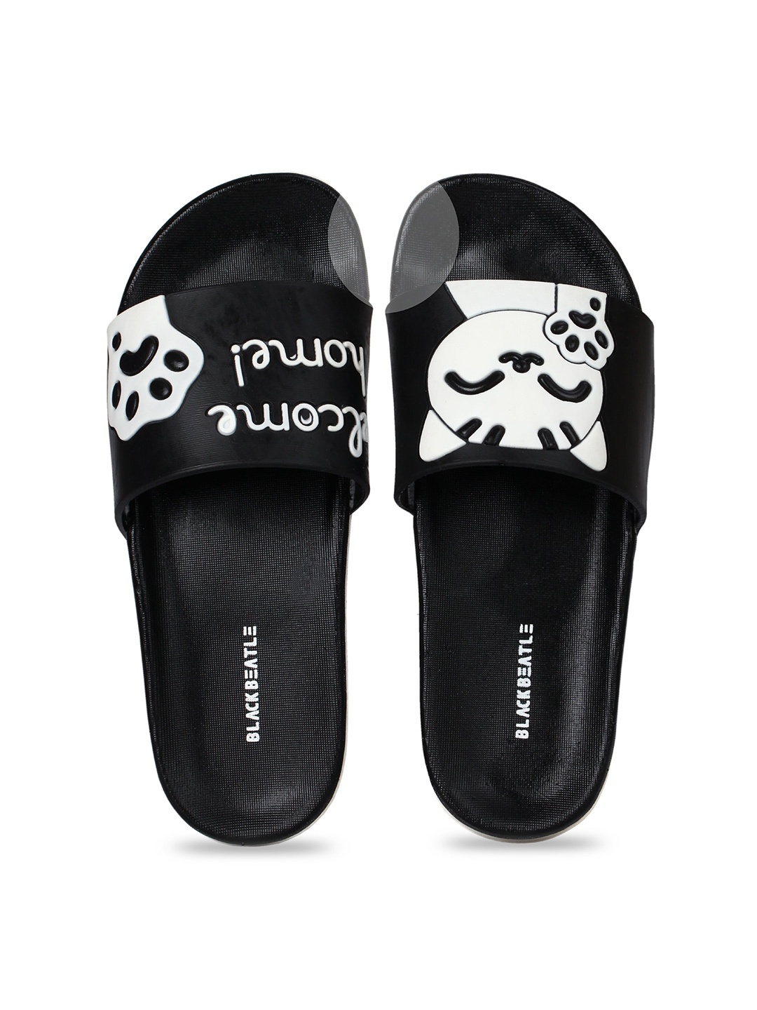 

JUMPLITE Women Home Cat Printed Sliders, Black