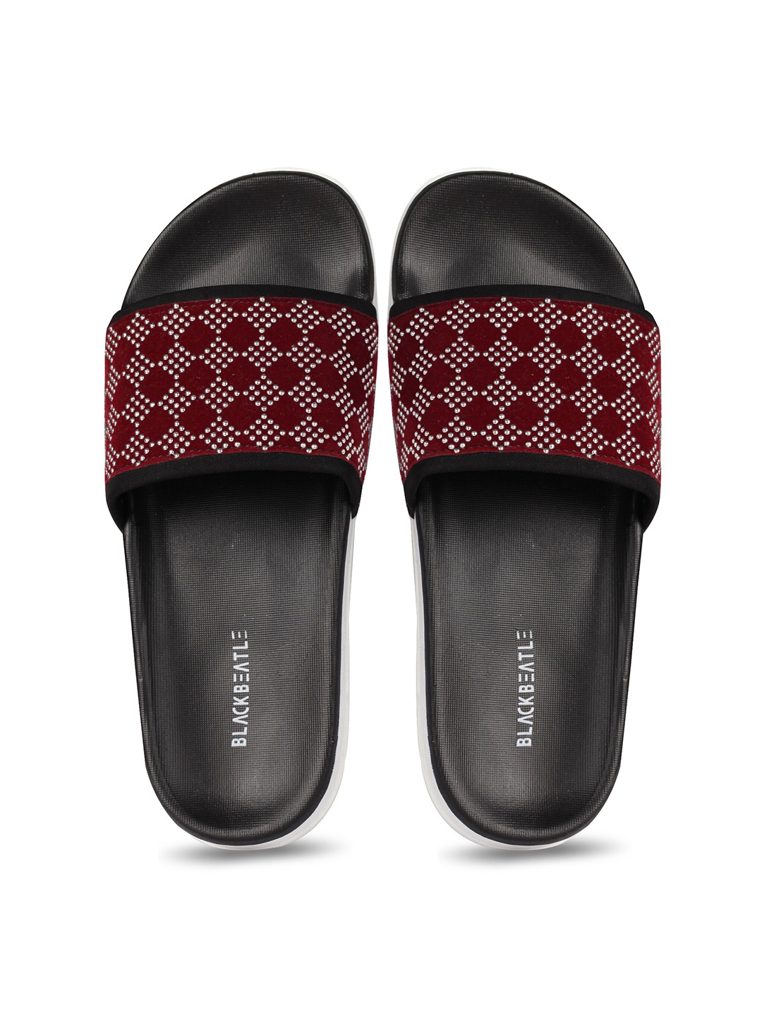 

JUMPLITE Women Beads Embellished Sliders, Maroon