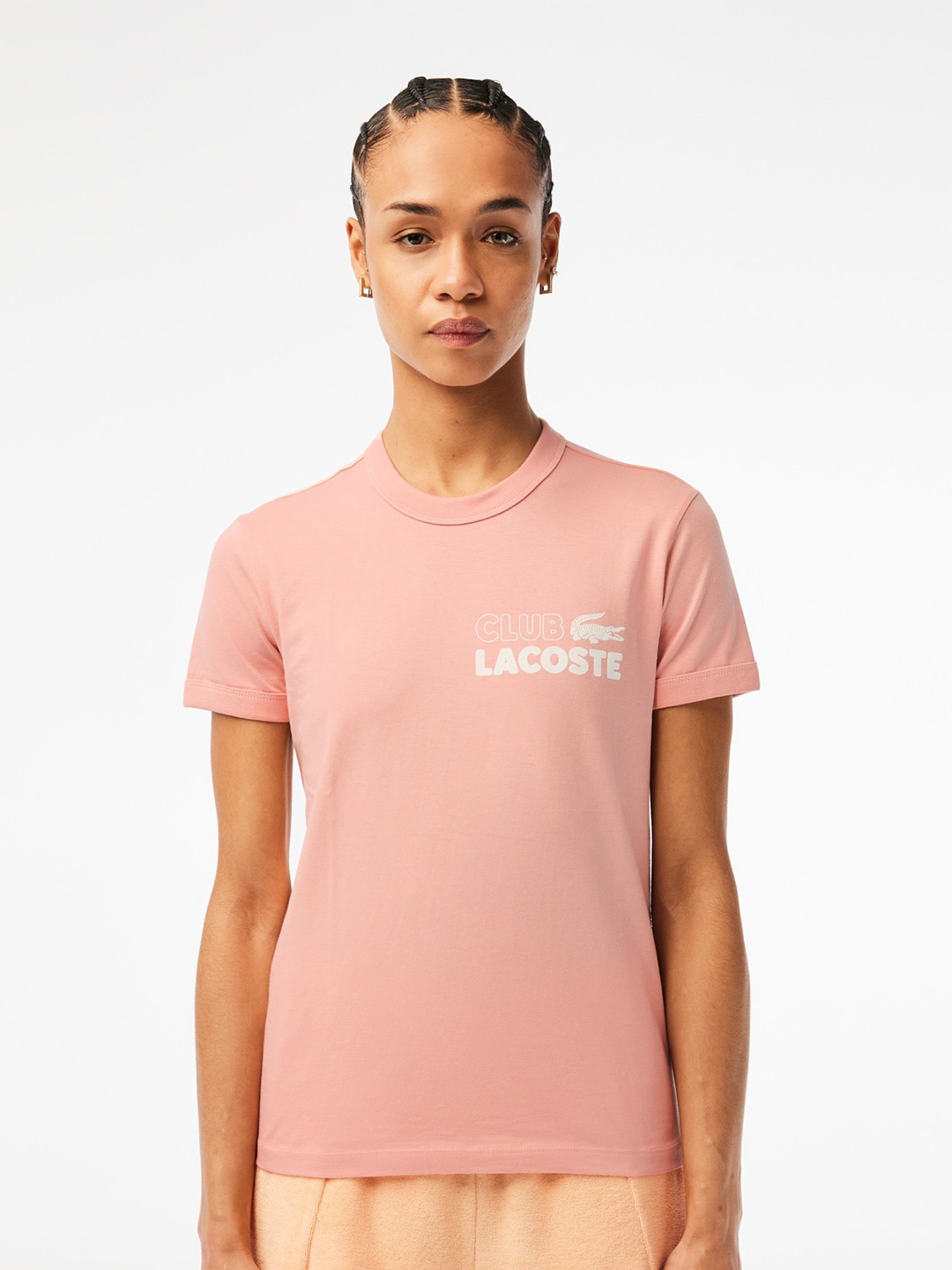 

Lacoste Typography Printed Pure Cotton Slim Fit T-shirt, Pink