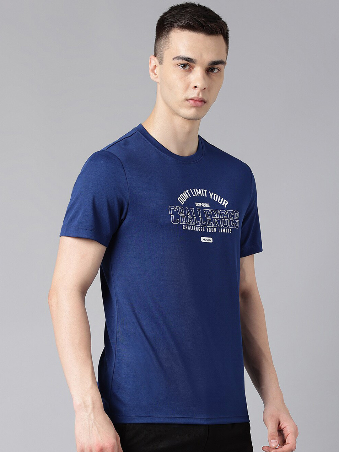 

Alcis Typography Printed Dry Tech Slim Fit T-Shirt, Navy blue