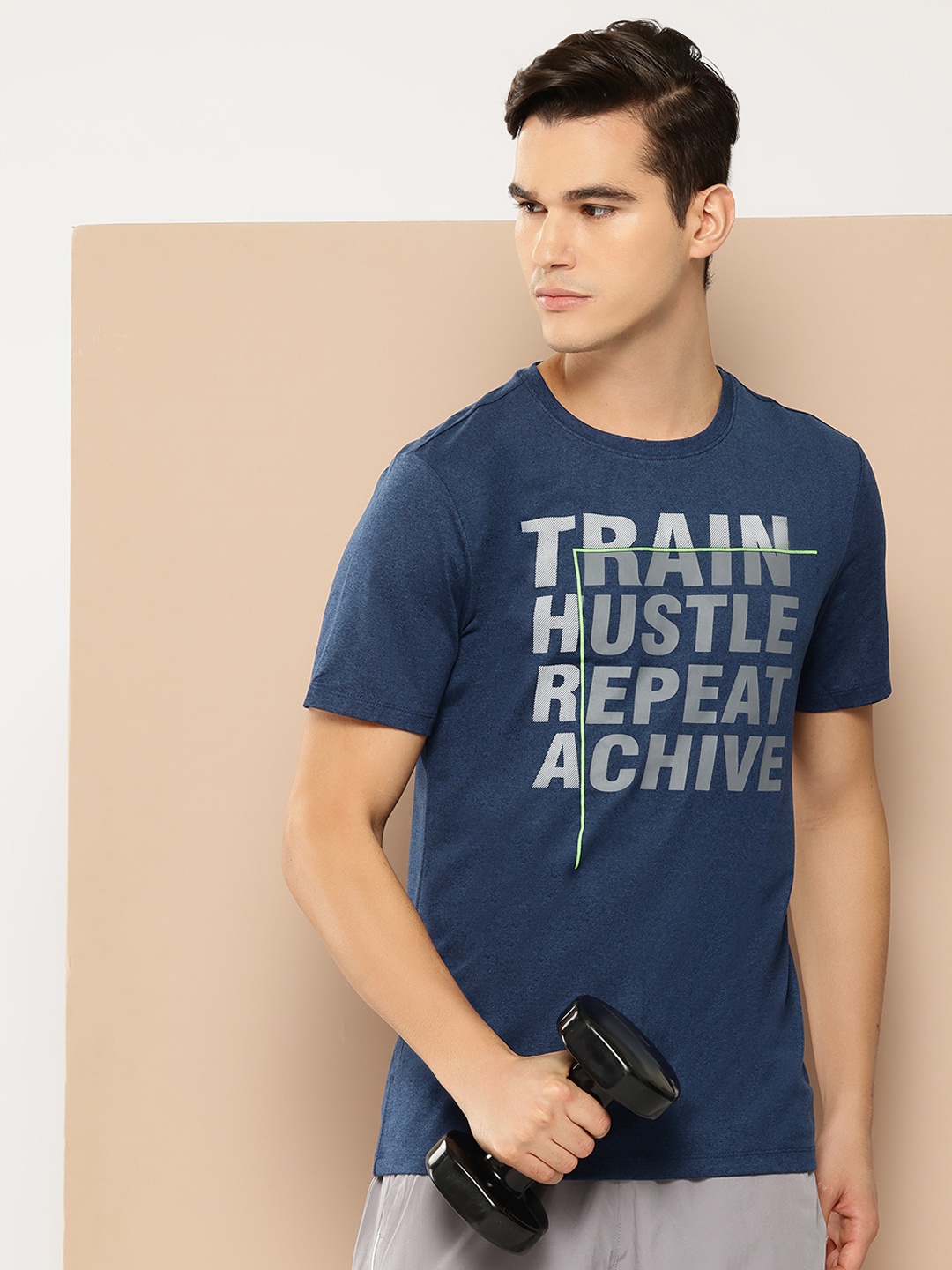 

Alcis Men Typography Printed Dry Tech Slim Fit T-shirt, Navy blue