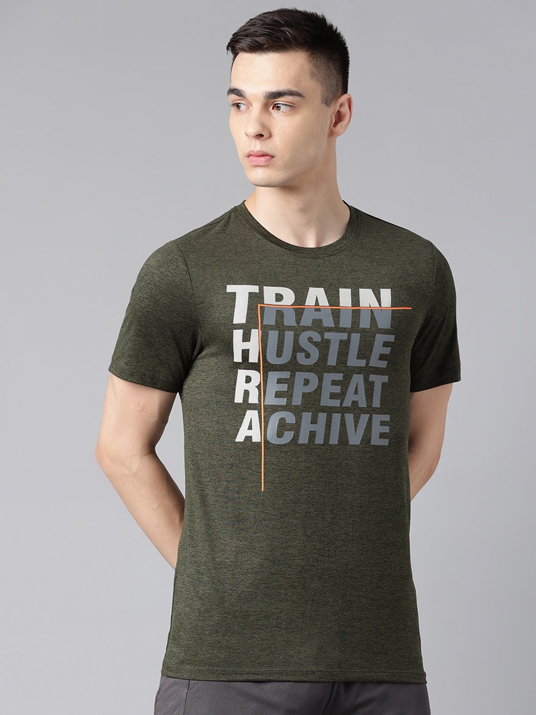 

Alcis Typography Printed Dry Tech Slim Fit T-shirt, Olive