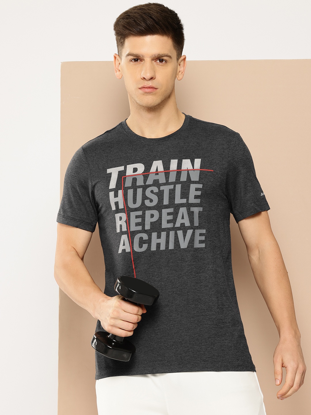 Alcis Men Typography Printed Dry Tech Slim Fit T-shirt, Grey