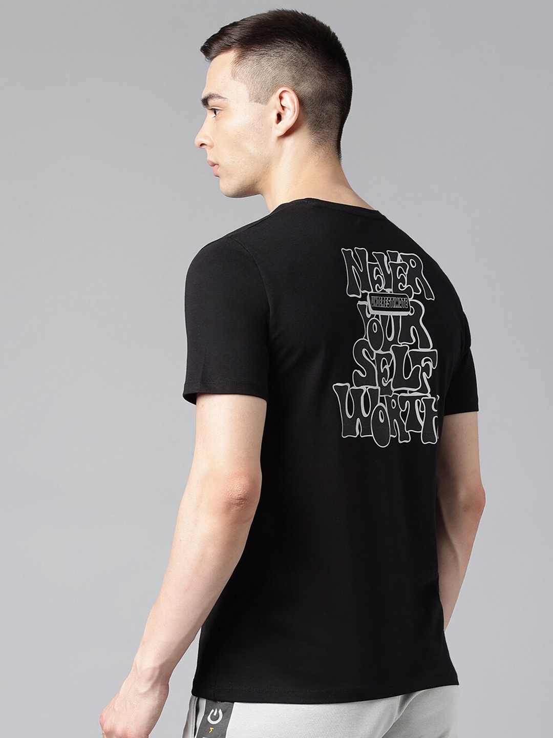 

Alcis Typography Printed Soft-Touch Athleisure T-shirt, Black