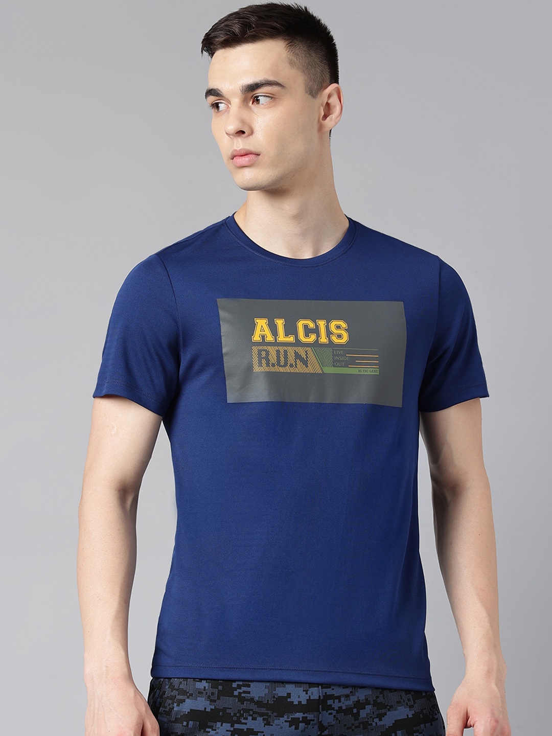 

Alcis Typography Printed Anti-Static Dry Tech Slim Fit Sports T-shirt, Navy blue
