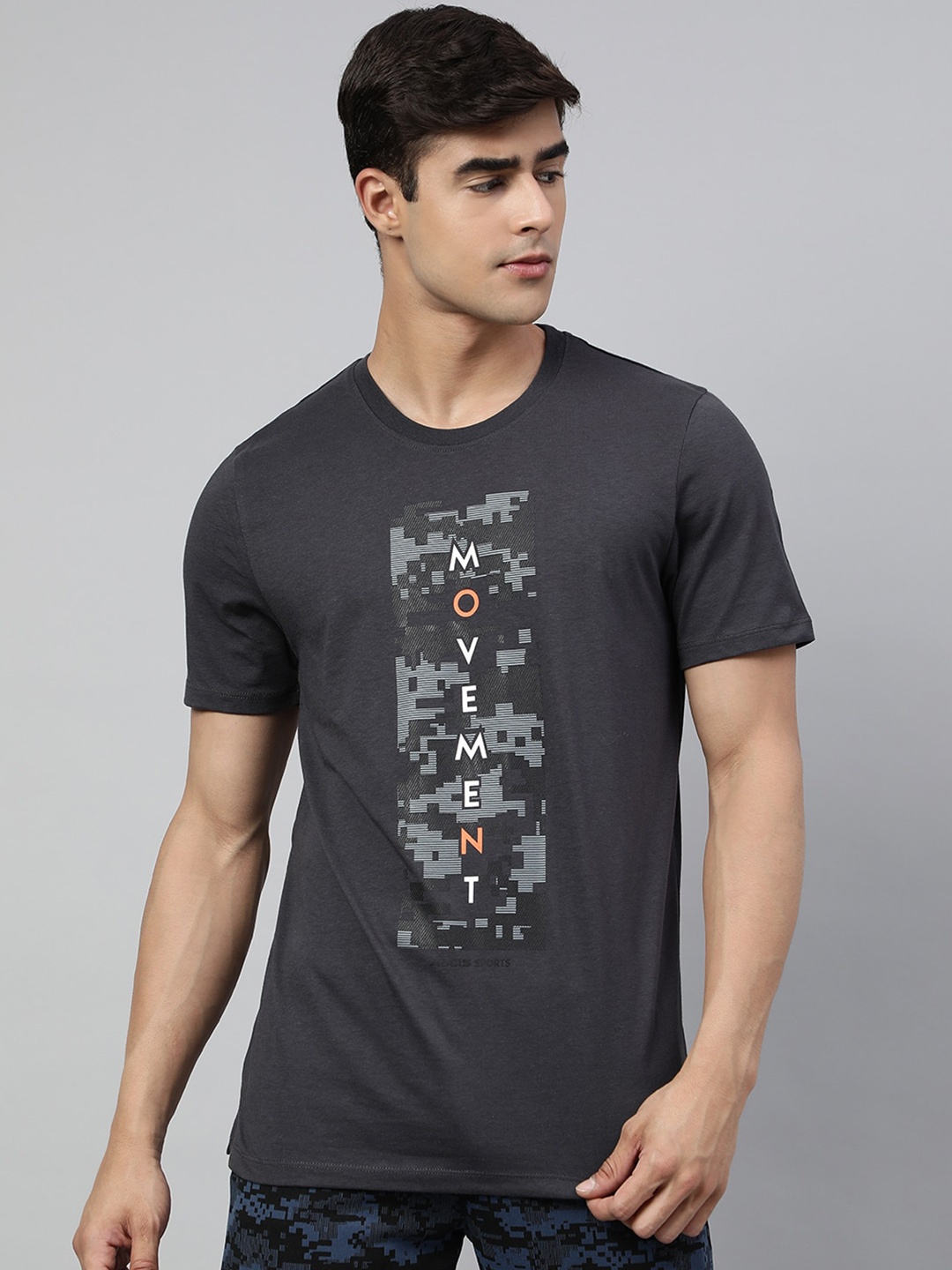 

Alcis Typography Printed Soft-Touch Athleisure T-shirt, Grey