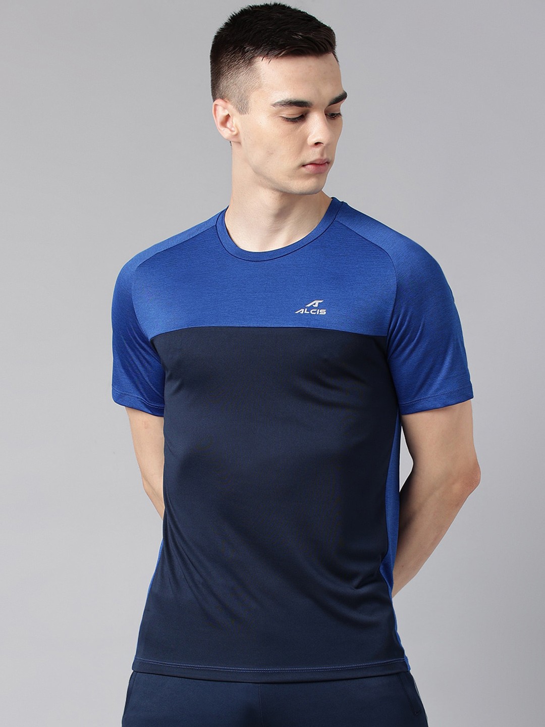 

Alcis Colourblocked Anti-Static Dry Tech Slim Fit Sports T-shirt, Blue