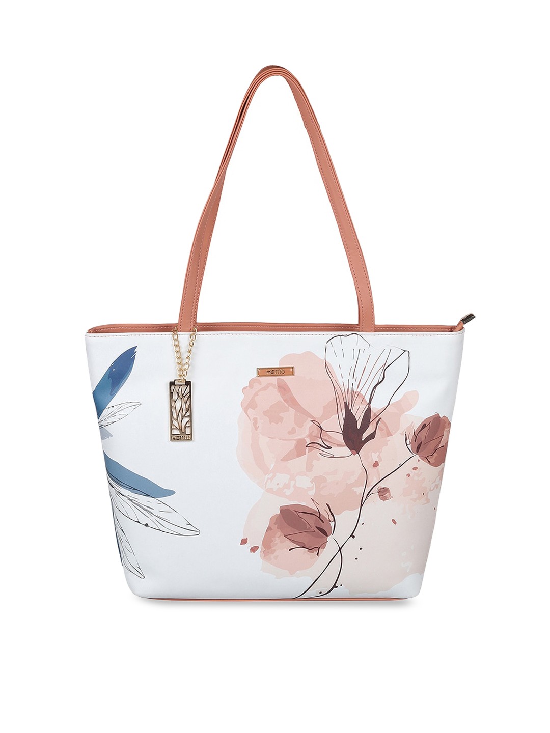 

Metro Floral Printed Structured Shoulder Bag, Peach