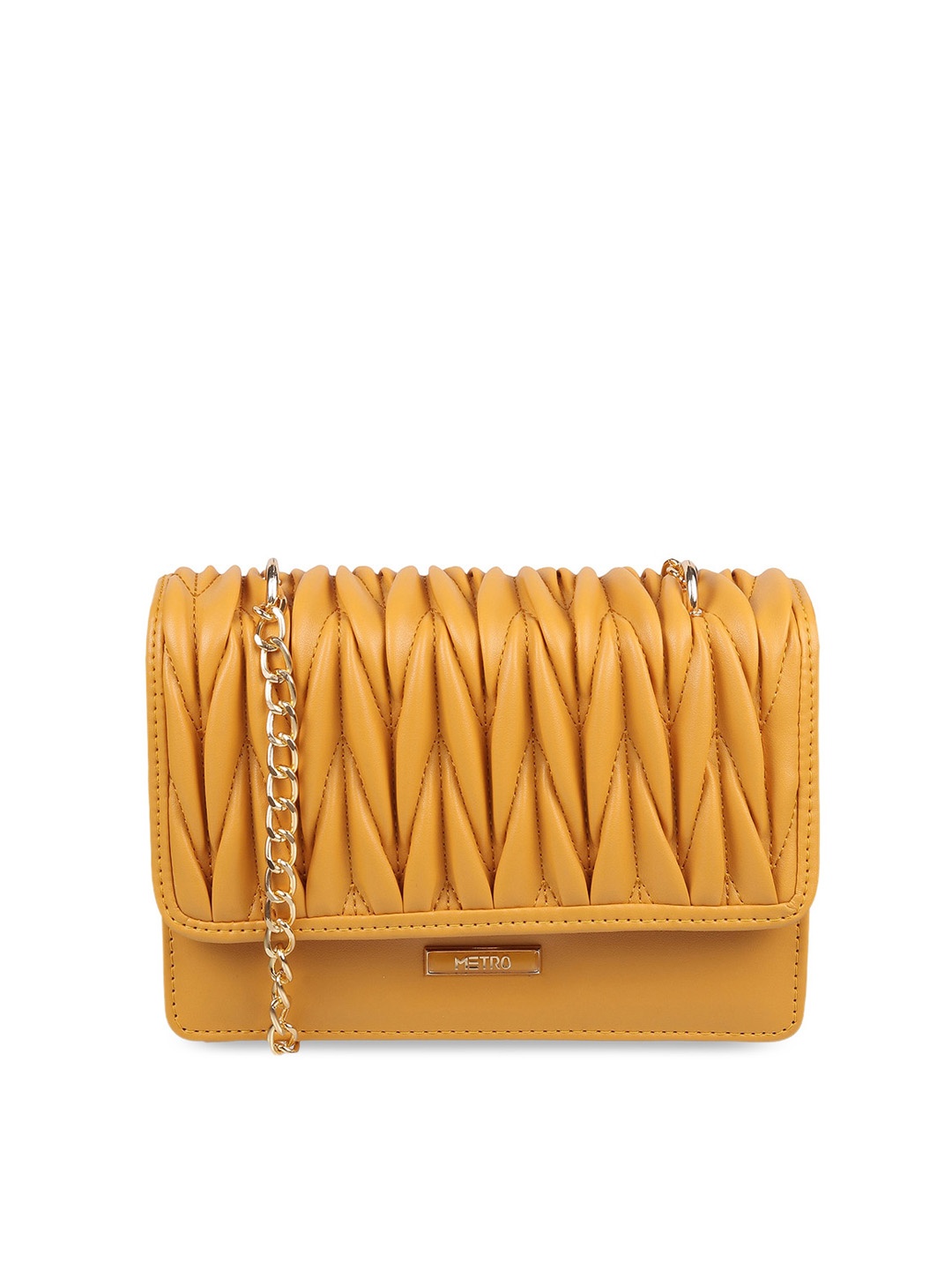 

Metro Textured Structured Sling Bag With Quilted, Yellow
