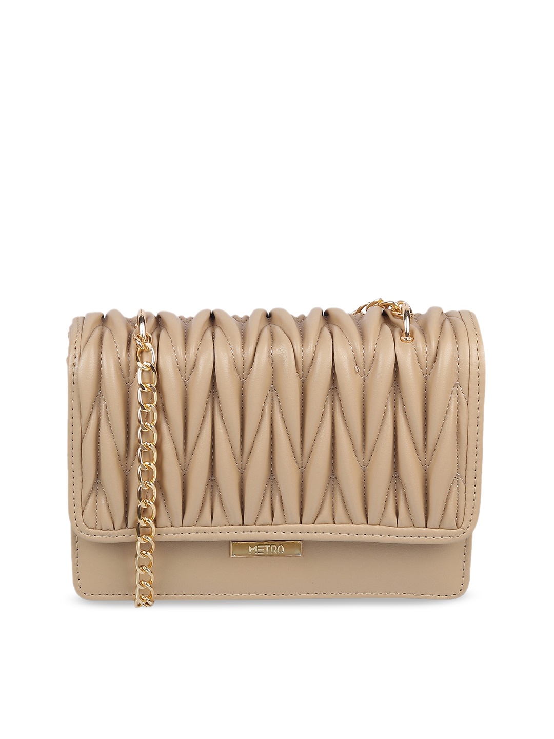 

Metro Textured Structured Sling Bag With Quilted, Beige