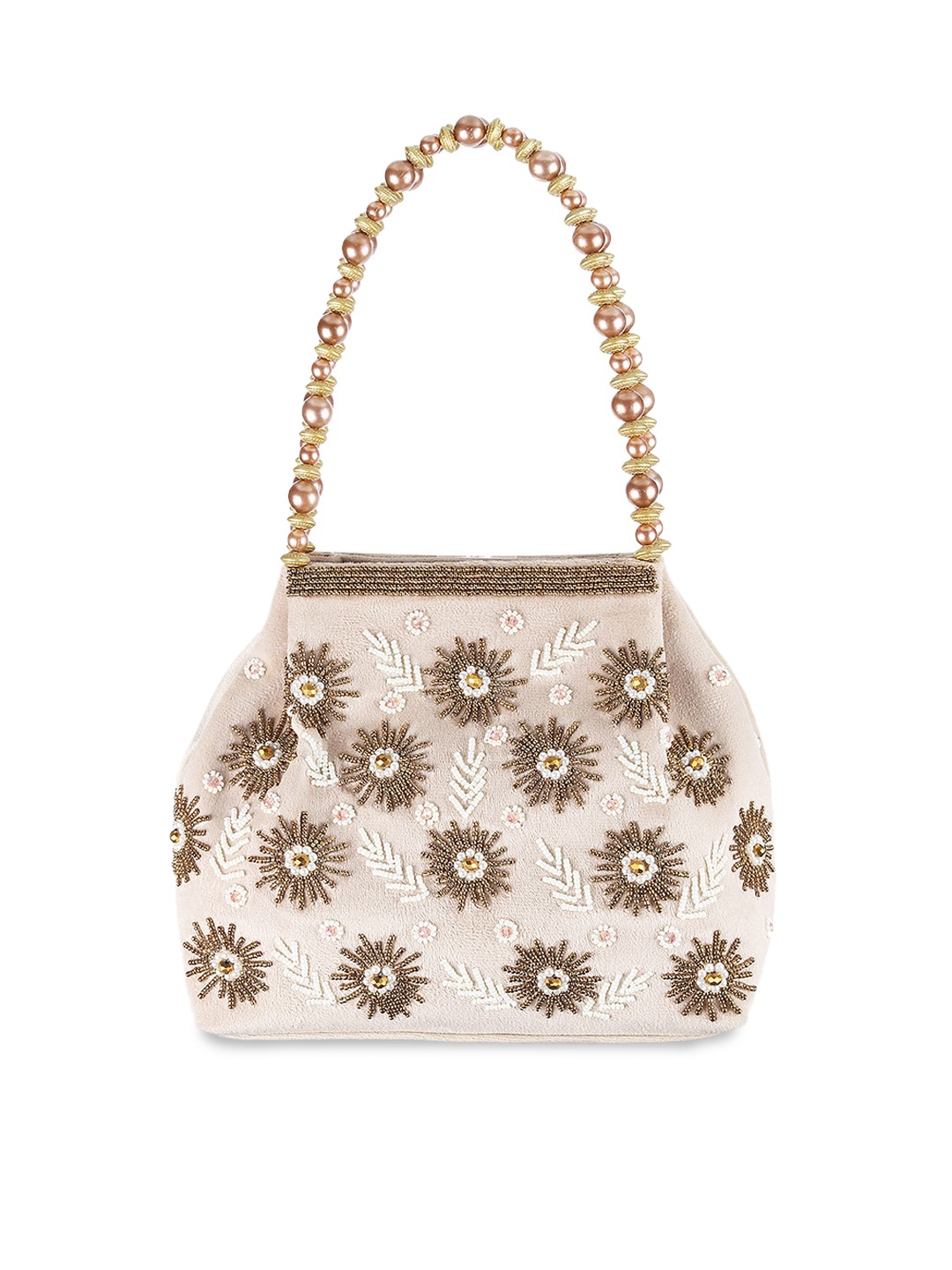 

Metro Floral Embroidered Structured Handheld Bag, Beige