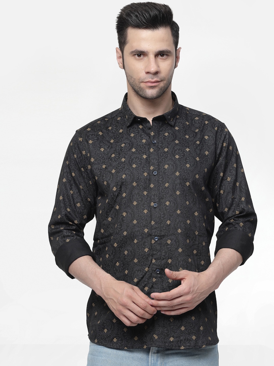 

ADWYN PETER New Floral Printed Cotton Casual Shirt, Black