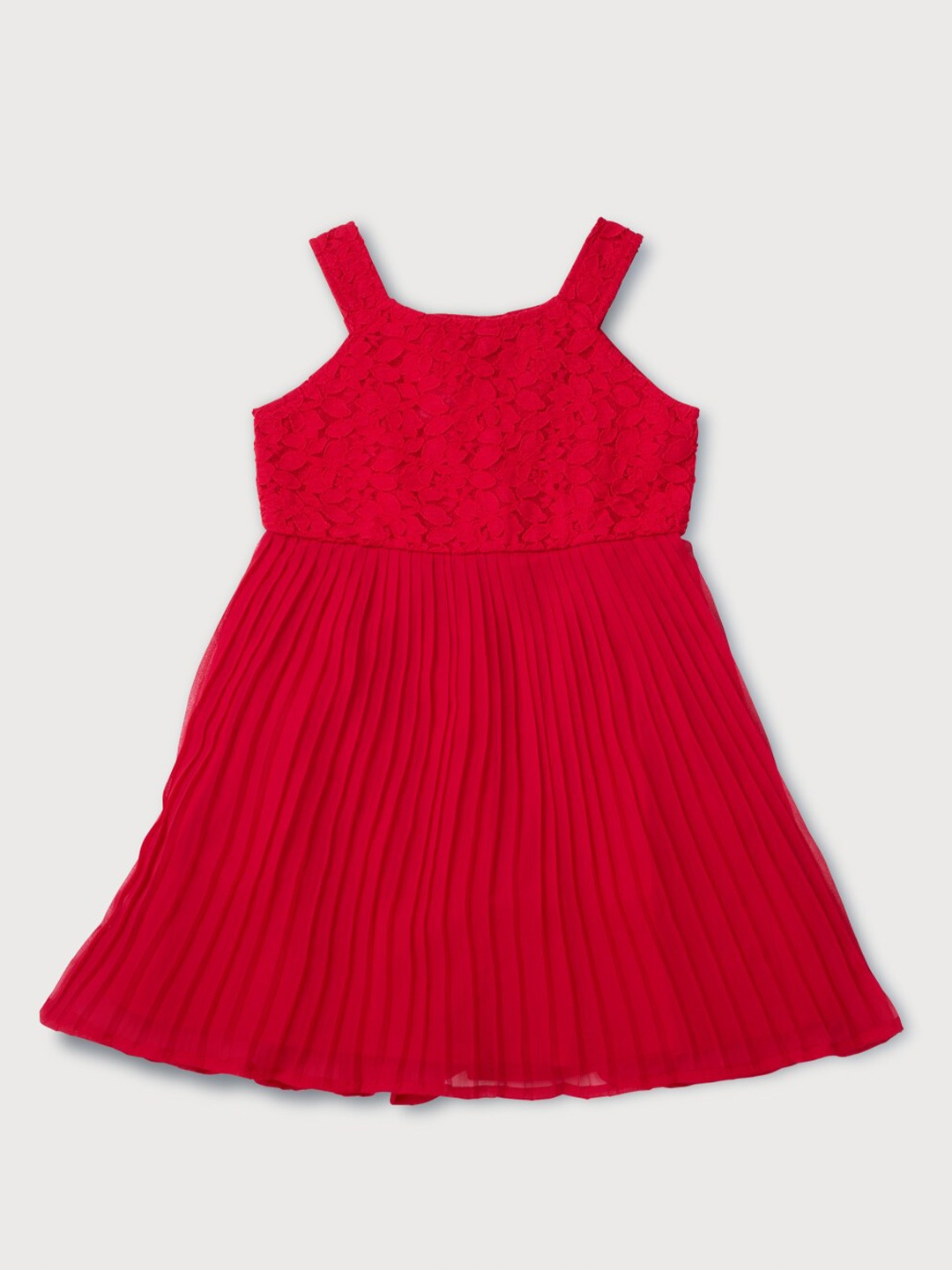 

Gini and Jony Girls Pleated Fit & Flare Cotton Dress, Red