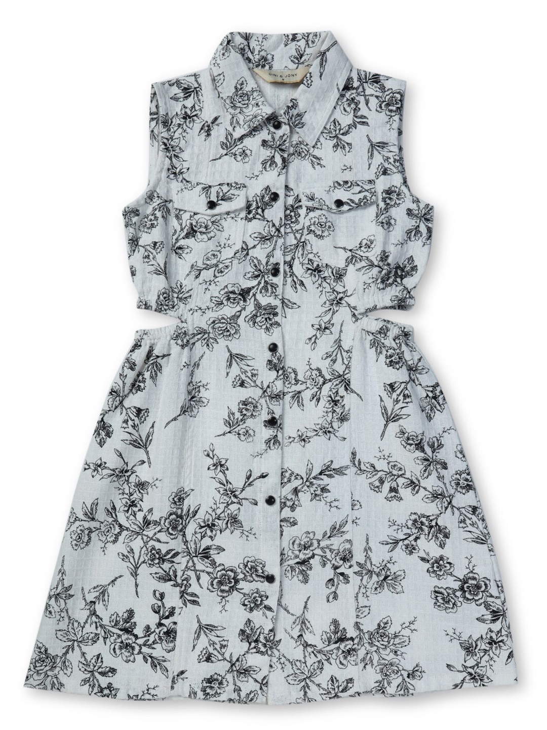 

Gini and Jony Girls Floral Printed Cut Out Cotton Fit & Flare Dress, White