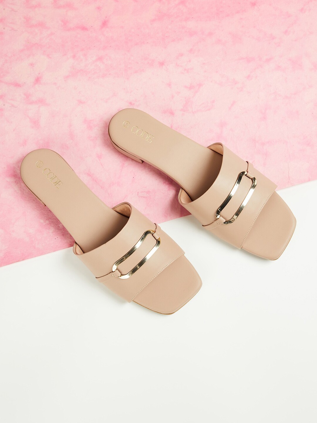 

CODE by Lifestyle Embellished Open Toe Flats, Beige