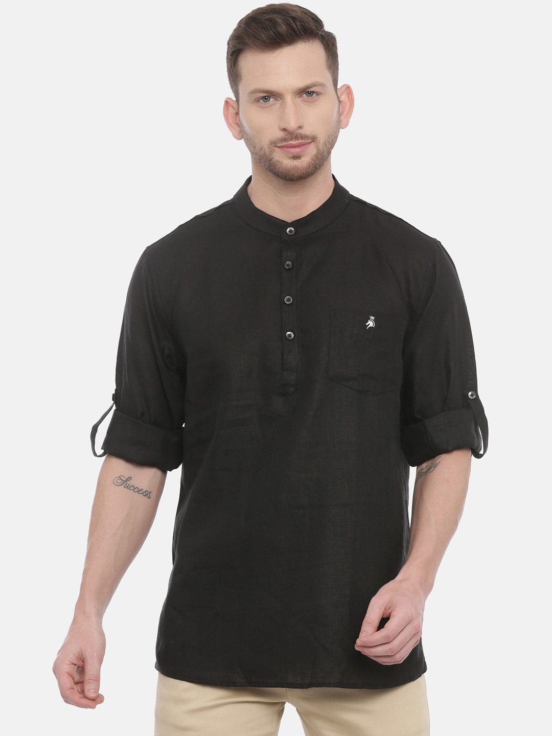 

Khoday Williams Men Straight Linen Short Kurta, Black