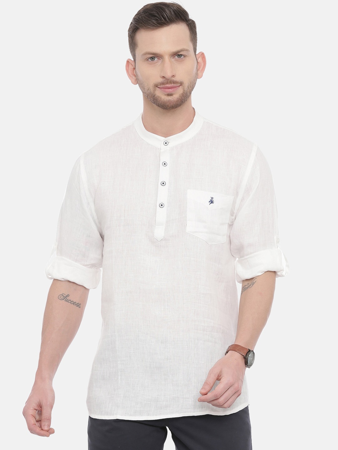 

Khoday Williams Men Straight Linen Short Kurta, White
