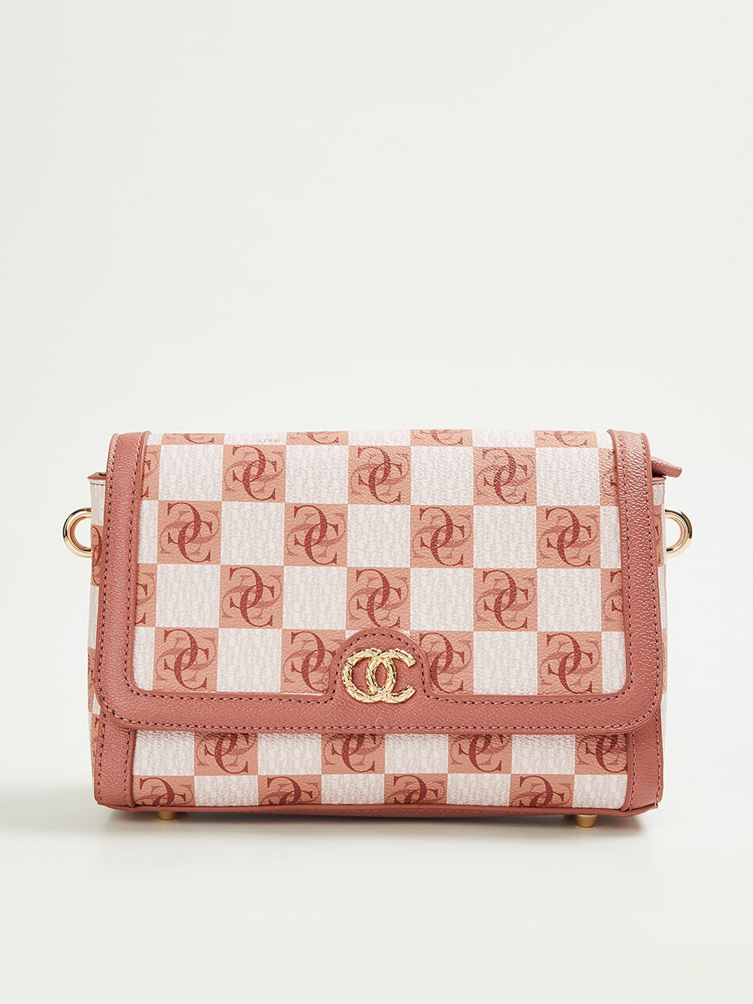 

CODE by Lifestyle Printed Structured Sling Bag, Tan