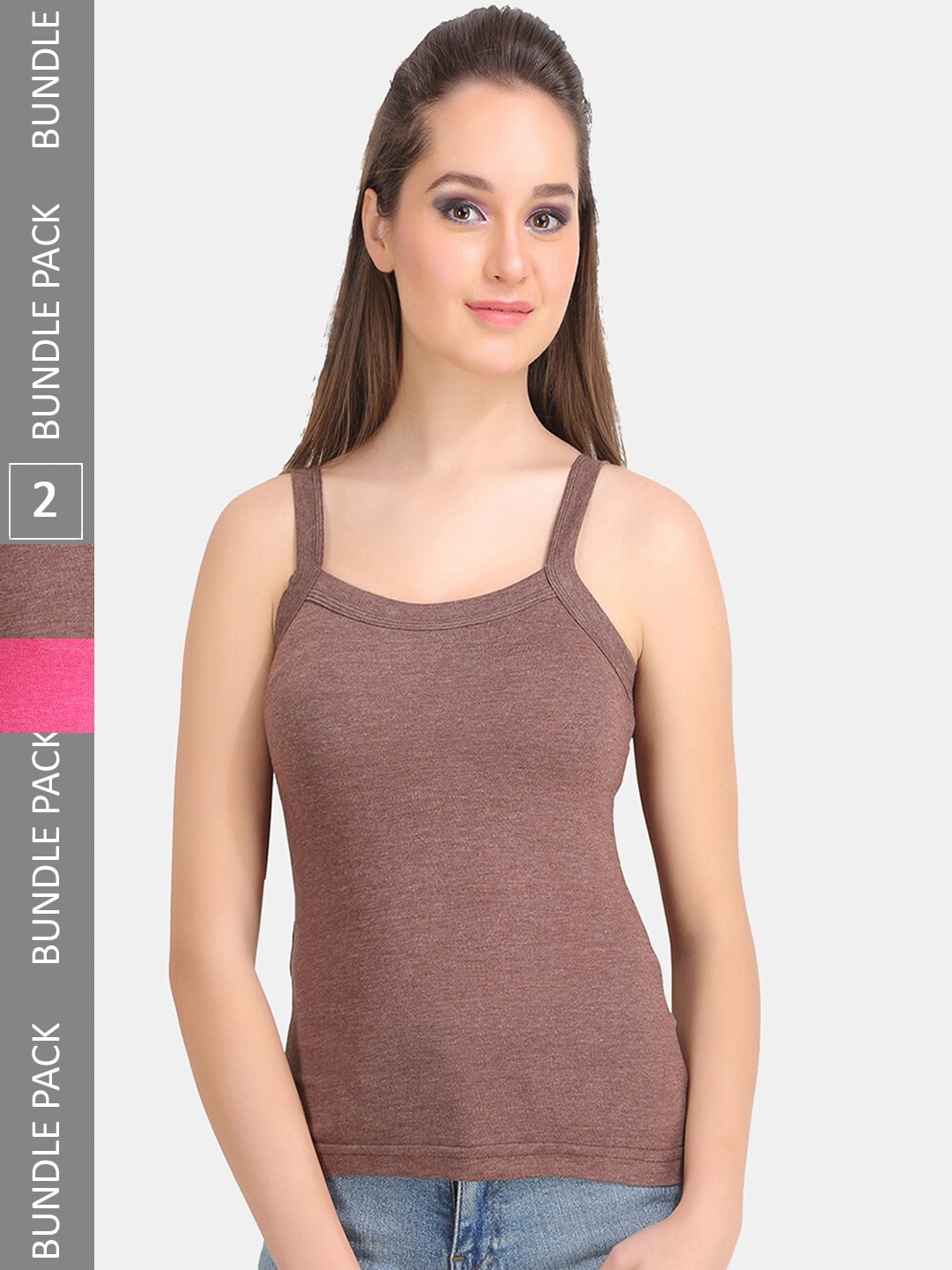 

Leading Lady Pack Of 2 Pure Cotton Round Neck Camisoles, Pink