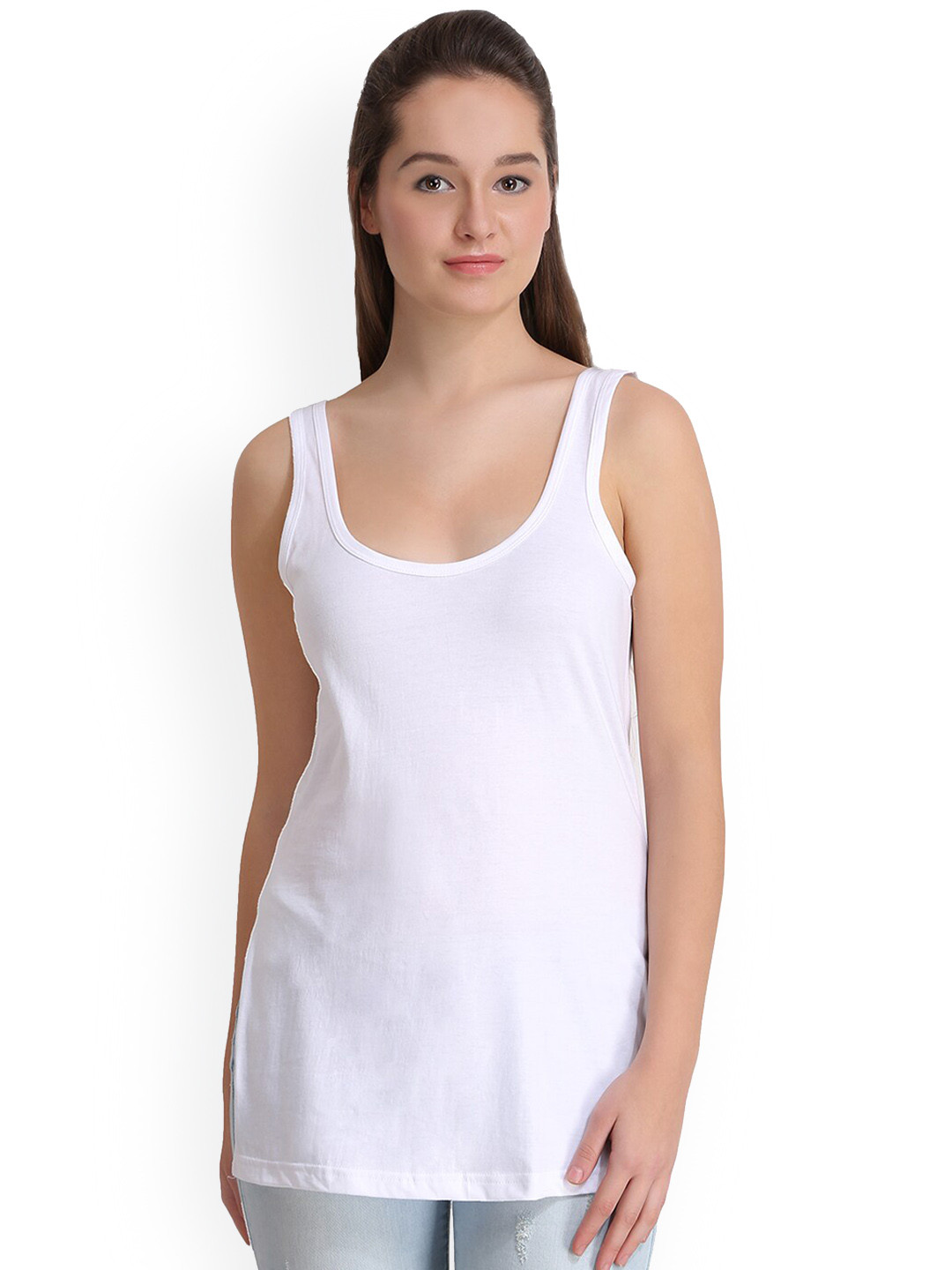 

Leading Lady Pack Of 2 Pure Cotton Round Neck Long Line Camisoles, White