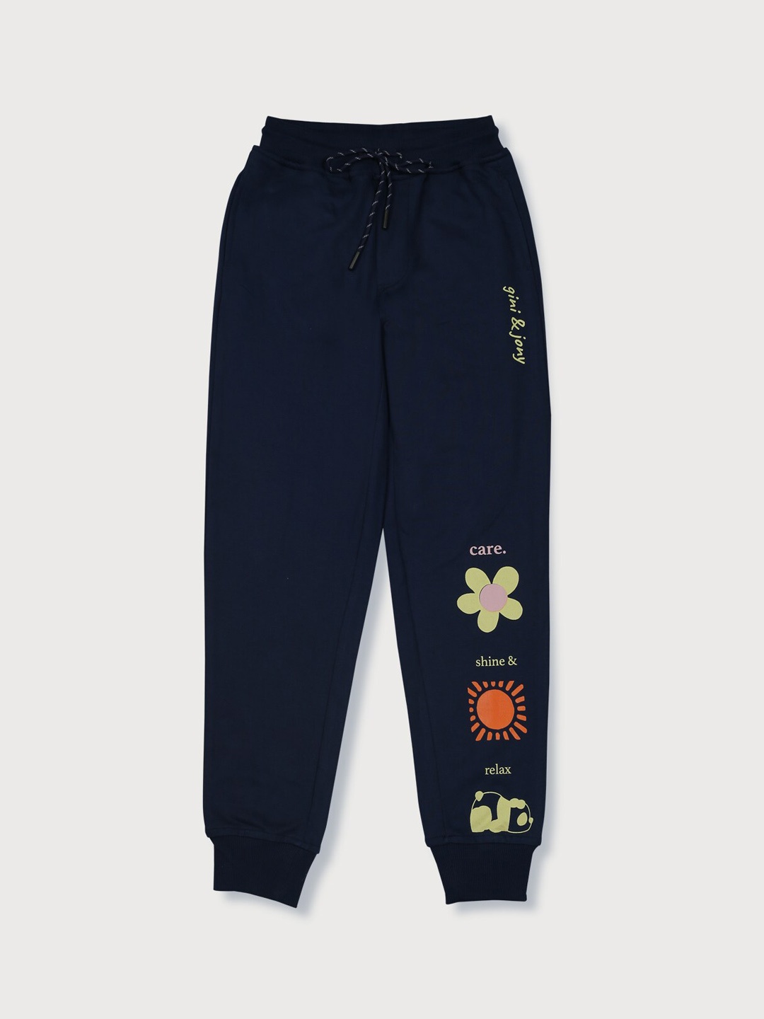 

Gini and Jony Boys Floral Printed Cotton Joggers, Navy blue