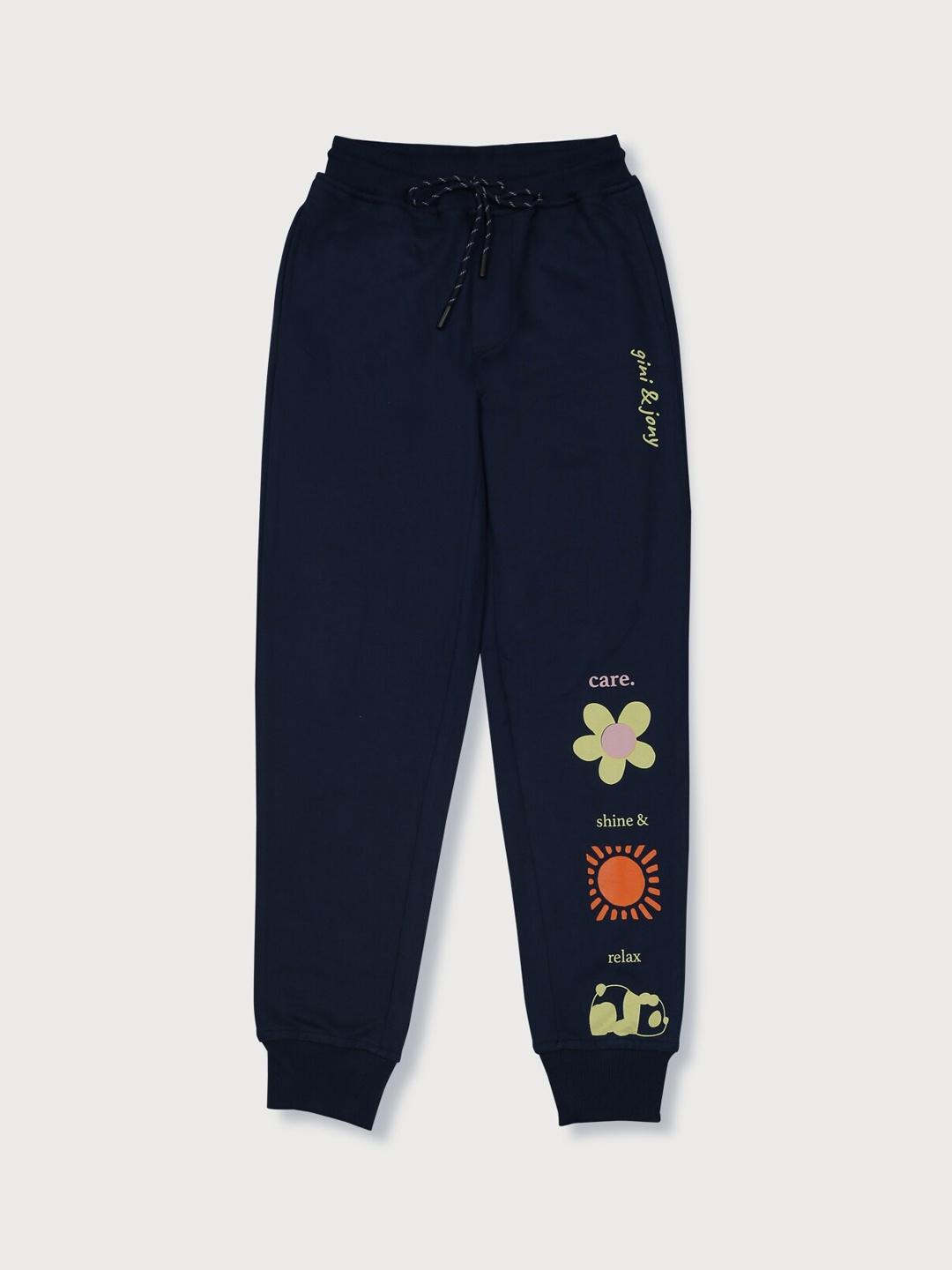 

Gini and Jony Boys Floral Printed Cotton Joggers, Navy blue