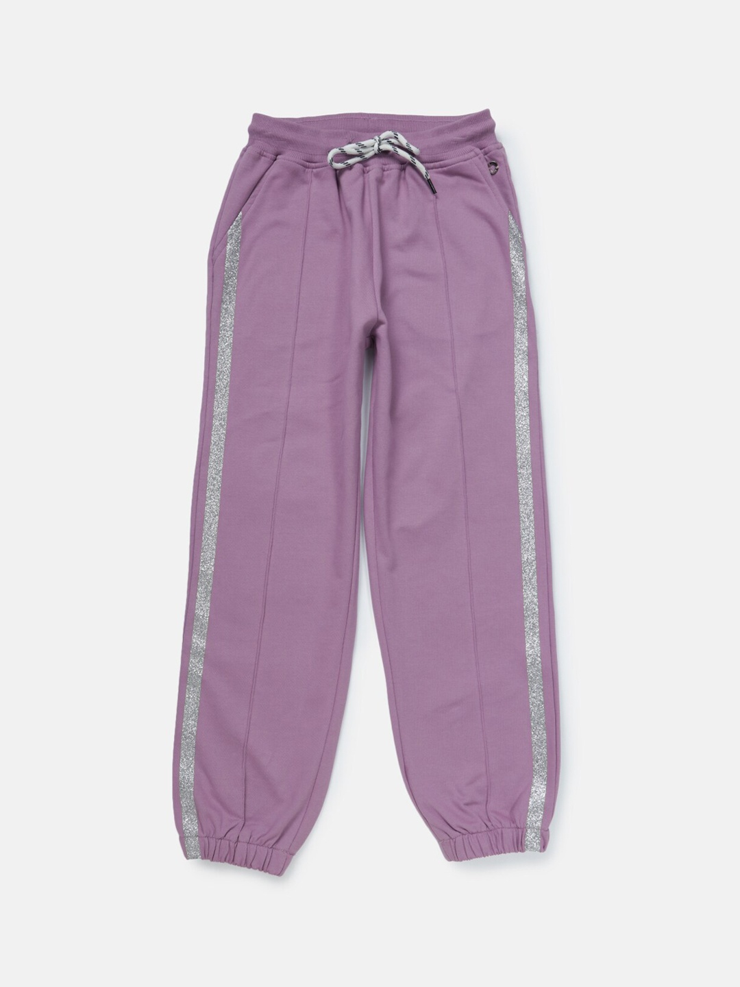 

Gini and Jony Kids Girls Striped Panel Cotton Joggers, Purple