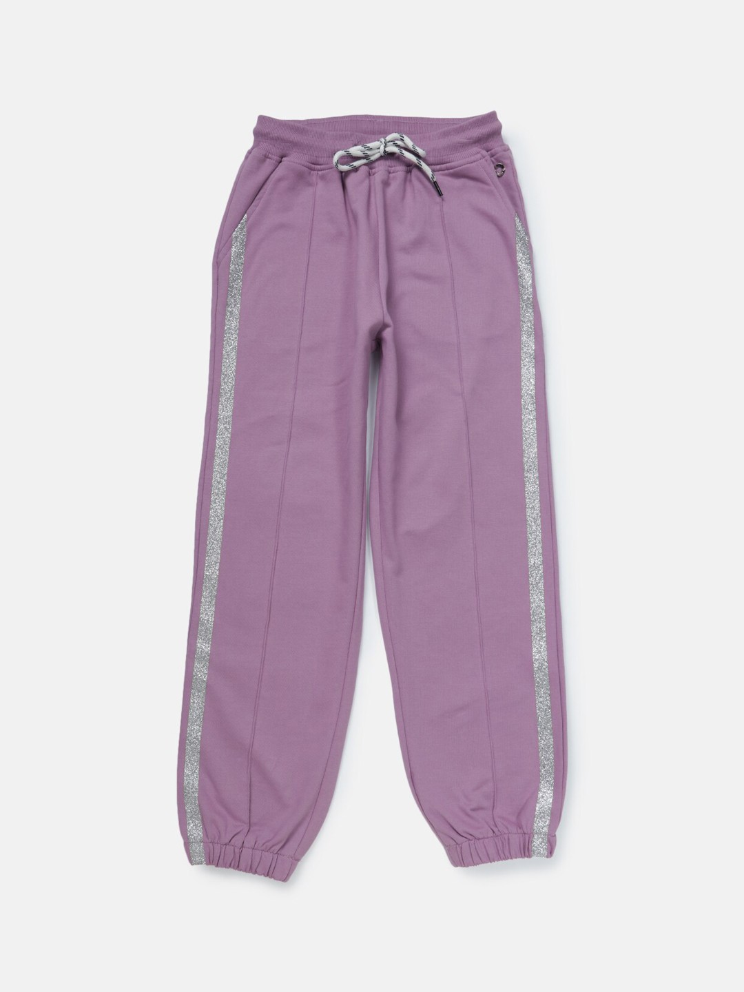 

Gini and Jony Girls Striped Panel Cotton Joggers, Purple