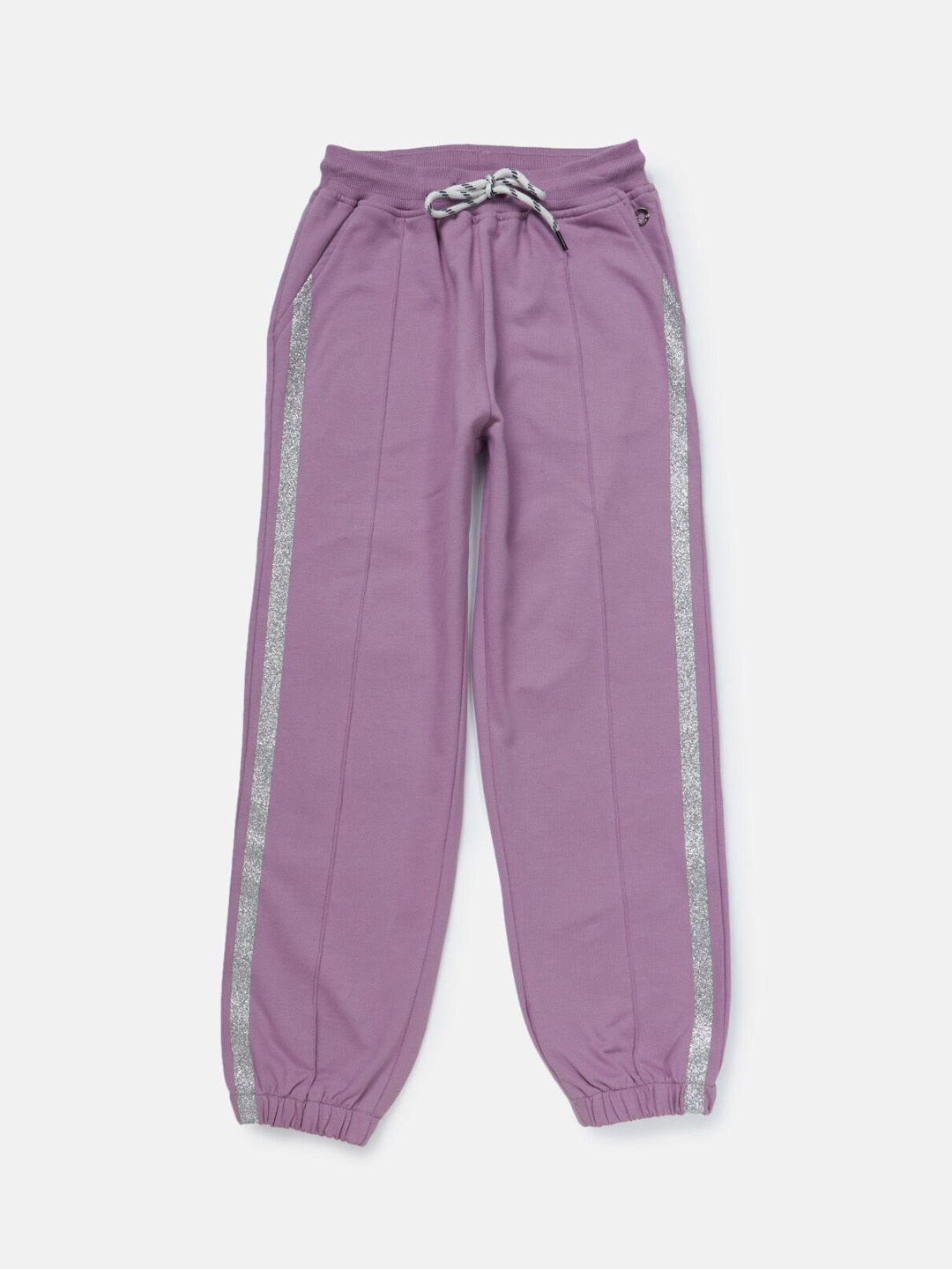 

Gini and Jony Girls Striped Panel Cotton Joggers, Purple