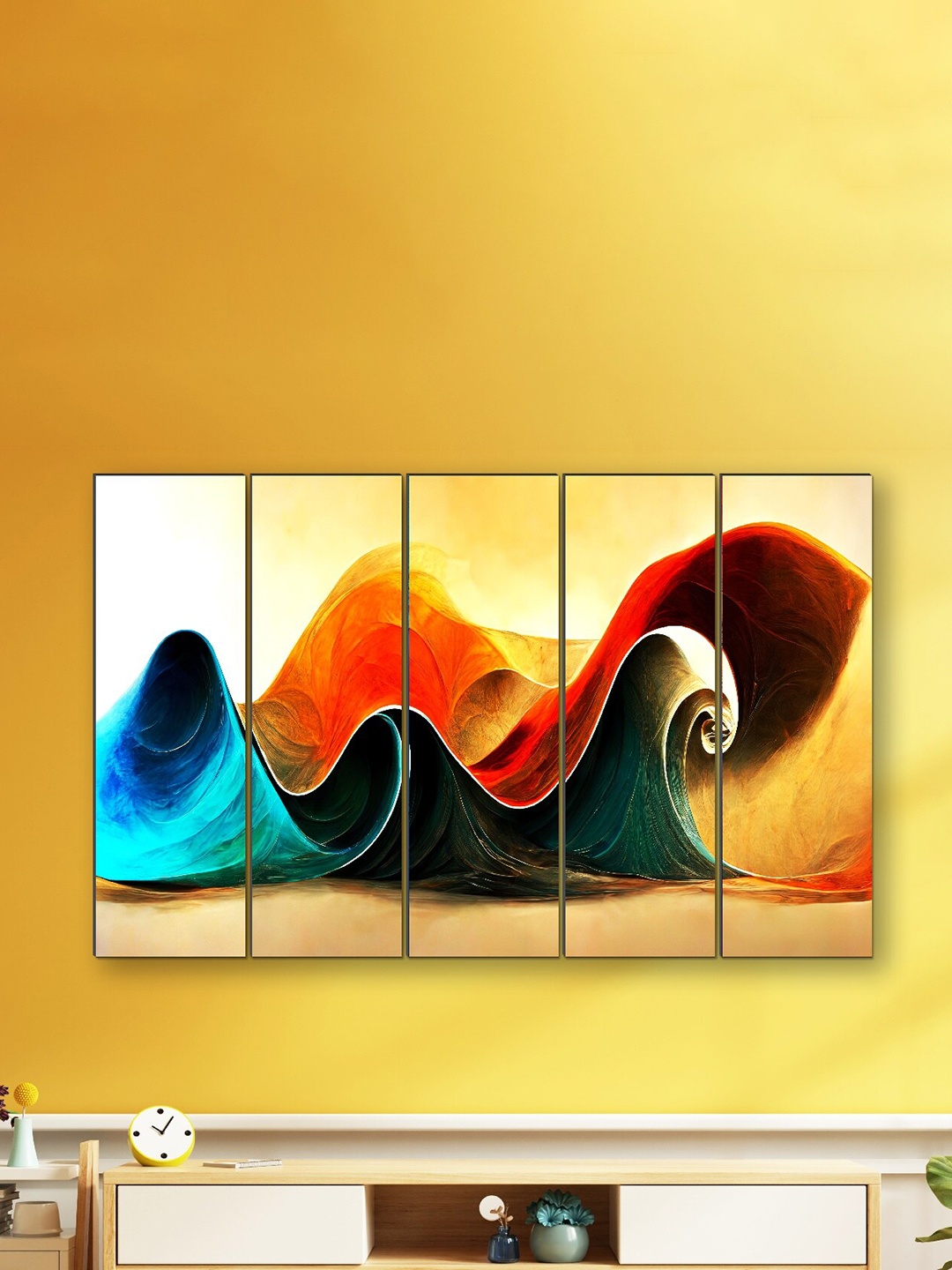 

SAF Yellow, Orange 5 Pieces Abstract Framed Wall Painting