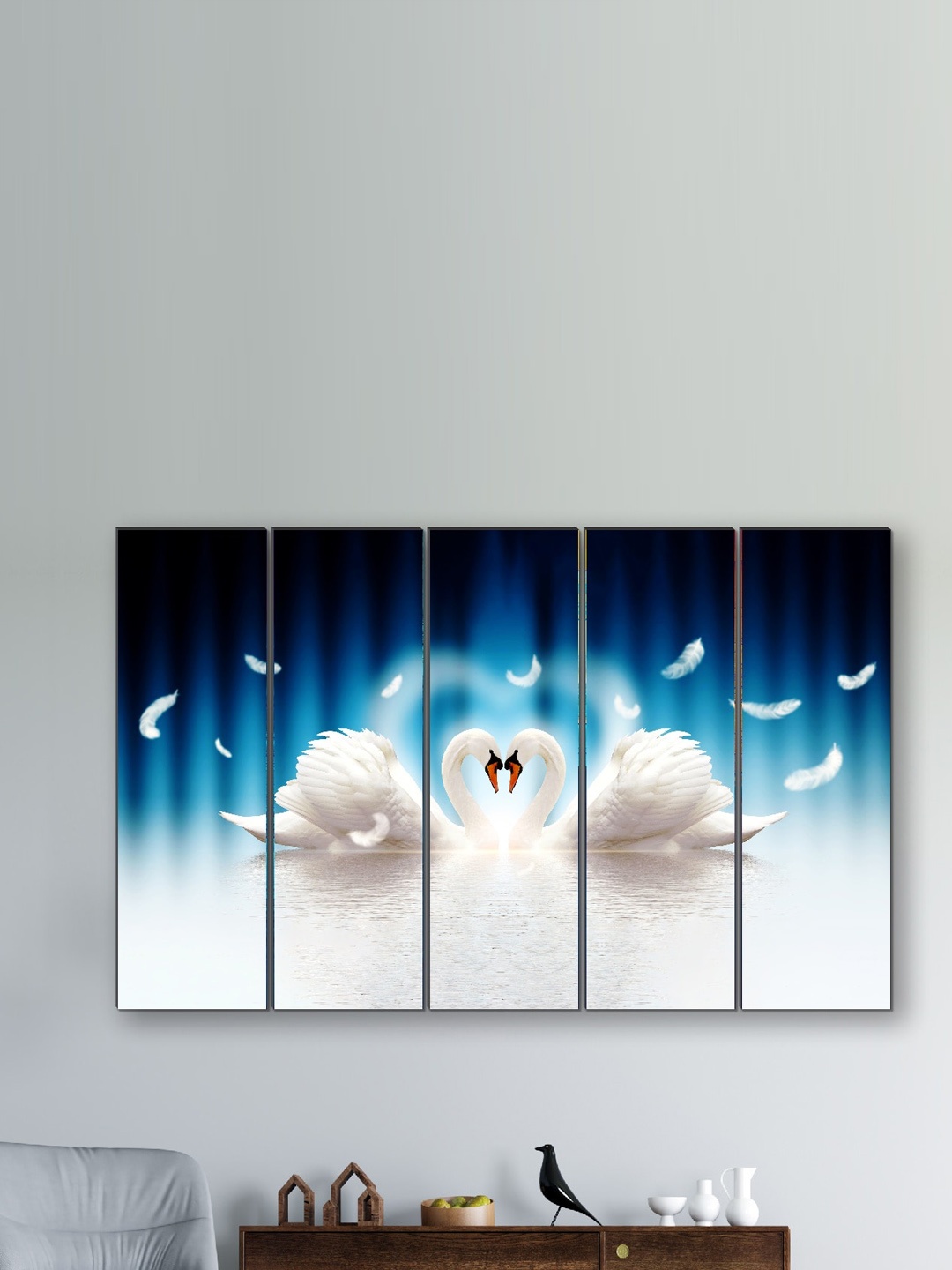 

SAF Blue & white 5 Pieces Love Swan Framed Wall Art