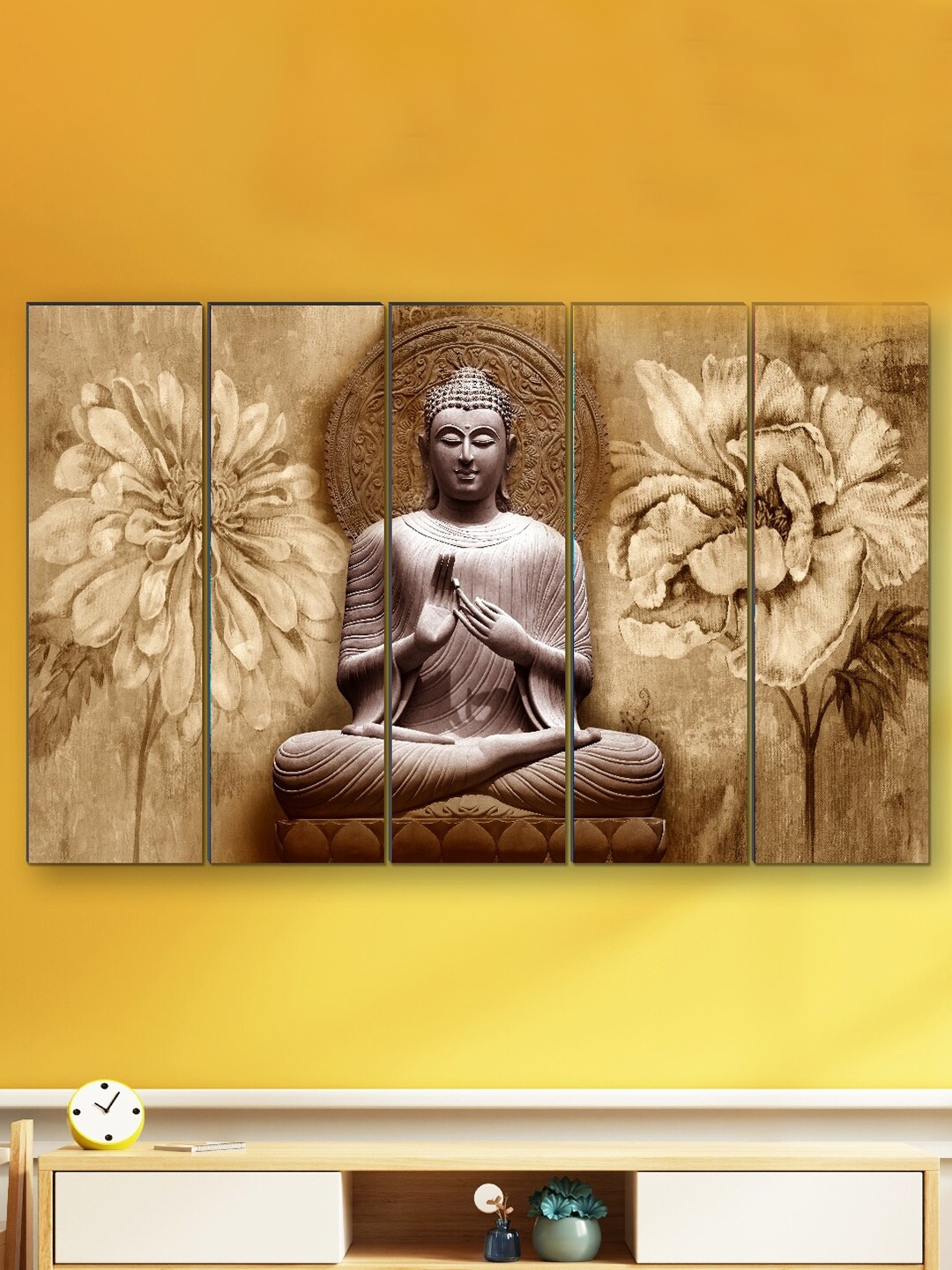 

SAF Beige & Brown 5 Pieces Buddha Religious Framed Wall Art