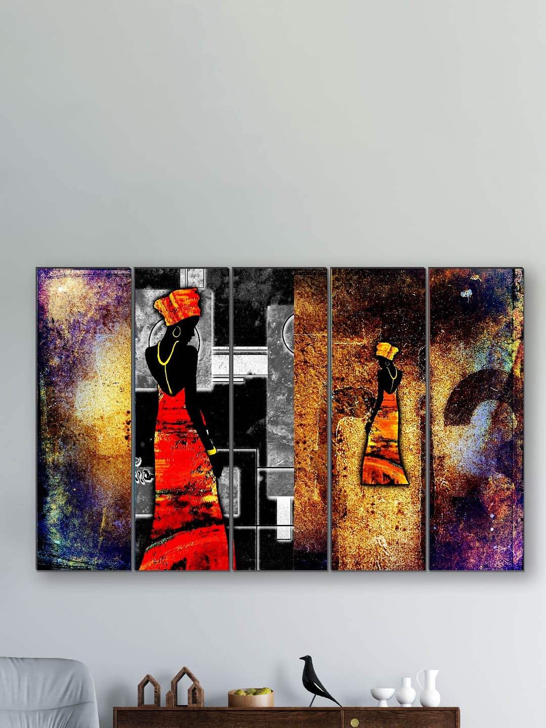 

SAF Gold & Orange 5 Pieces Printed Framed Wall Paintings