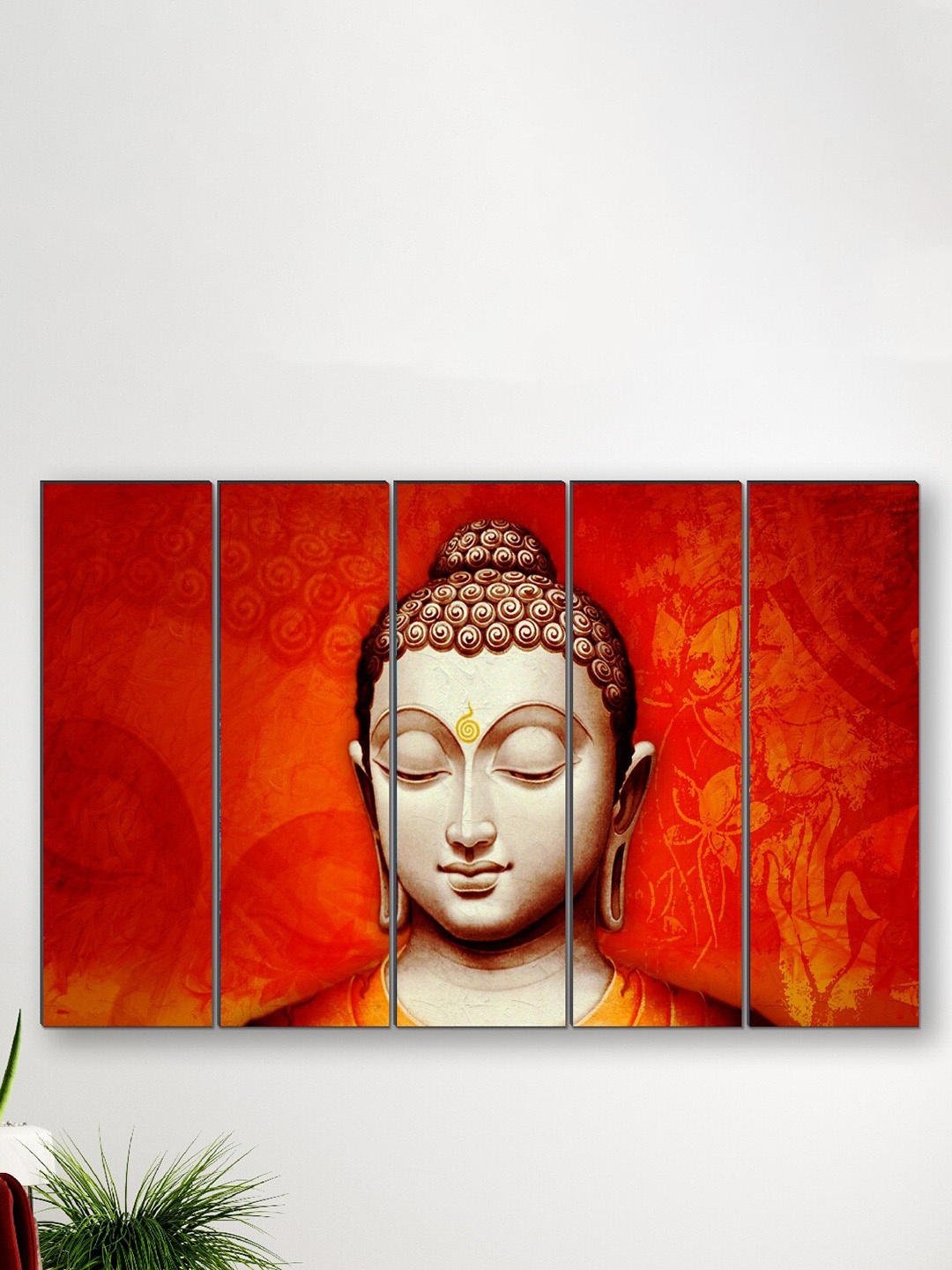 

SAF Beige & Orange 5 Pieces Buddha Religious Framed Wall Painting
