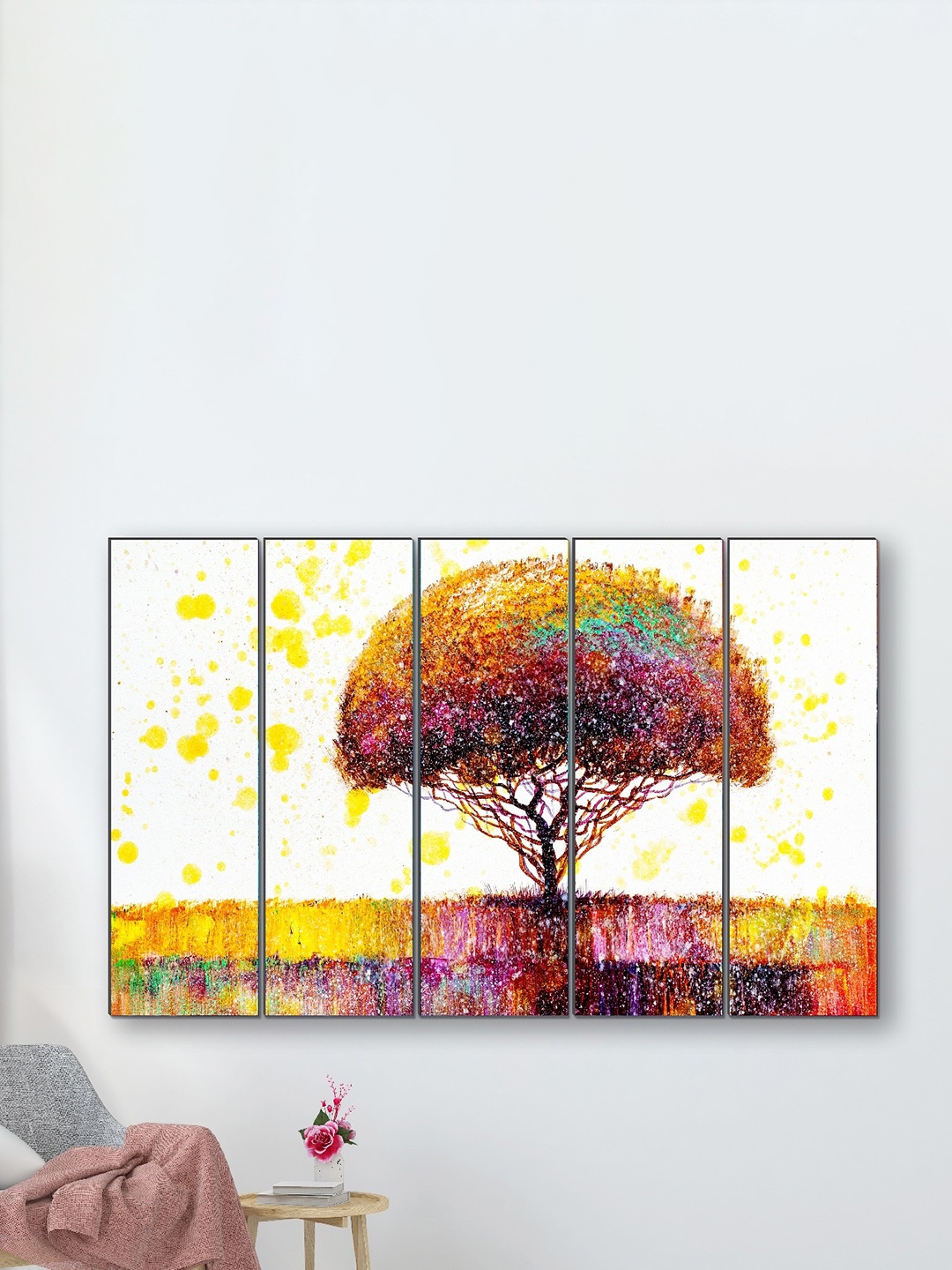 

SAF Pink & Yellow 5 Pieces Nature Scenery Framed Wall Painting