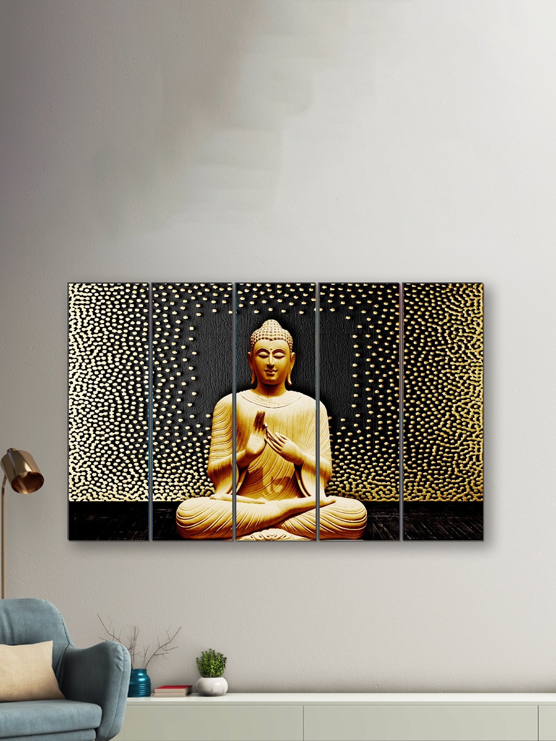 

SAF Gold & Black 5 Pieces Buddha Religious Framed Wall Painting