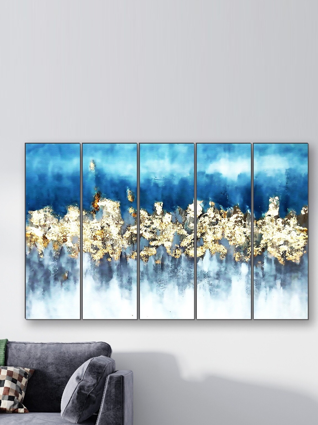 

SAF White & Blue 5 Pieces Abstract Framed Wall Painting