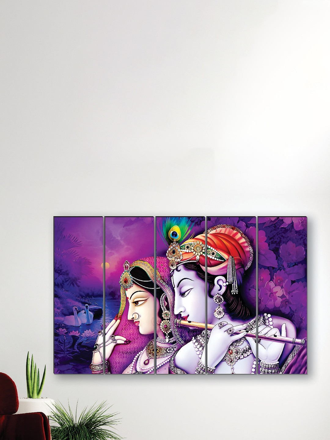 

SAF Purple Or Red 5-Pieces Radha Krishna Religious Printed Framed Wall Art