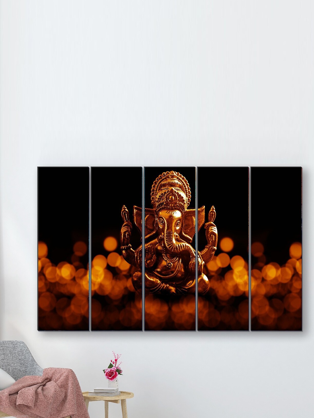 

SAF Orange & Brown 5-Pieces Ganesha Religious Printed Framed Wall Art