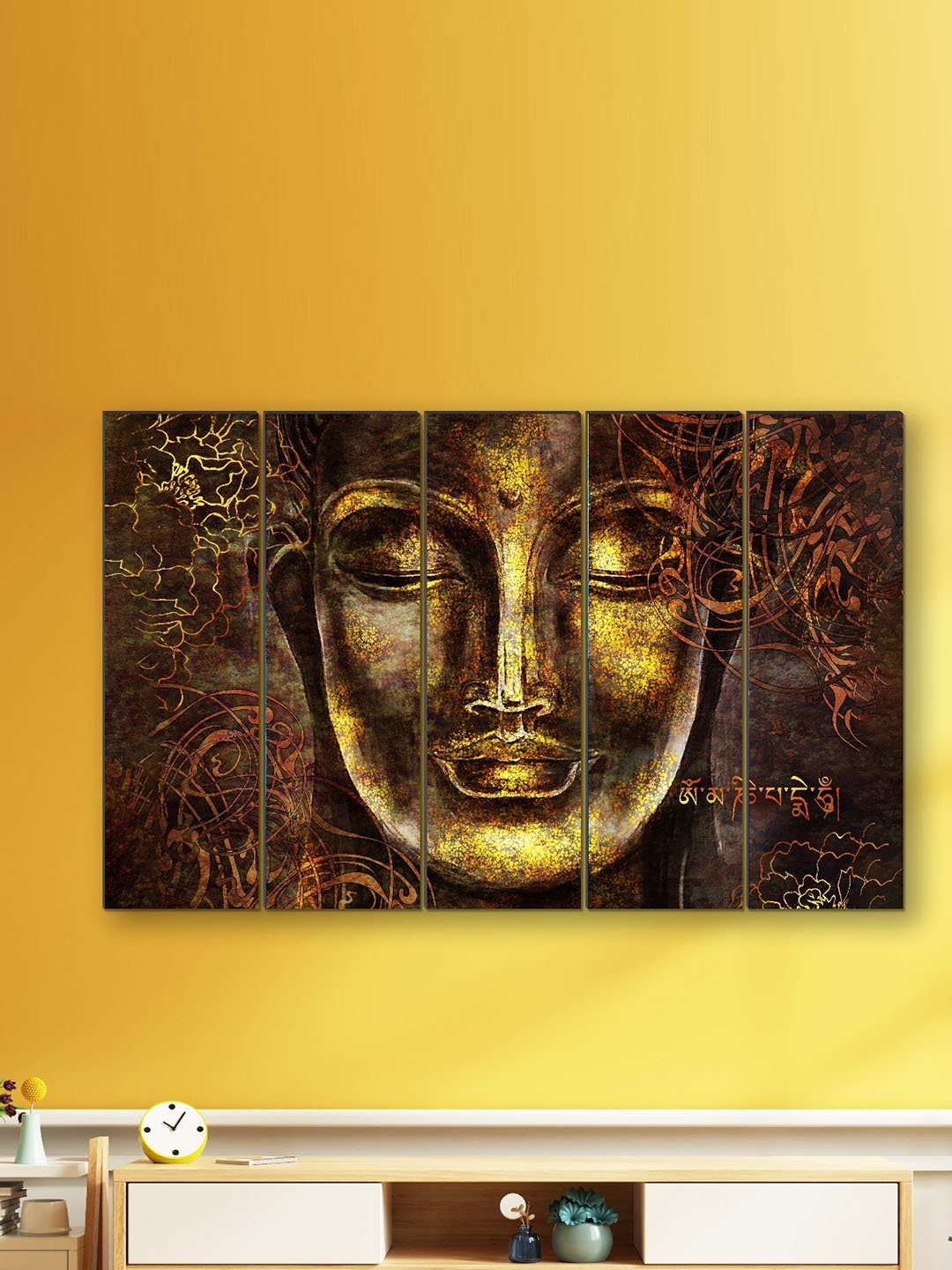 

SAF 5-Pcs Brown & Yellow Buddha Printed Framed Wall Art