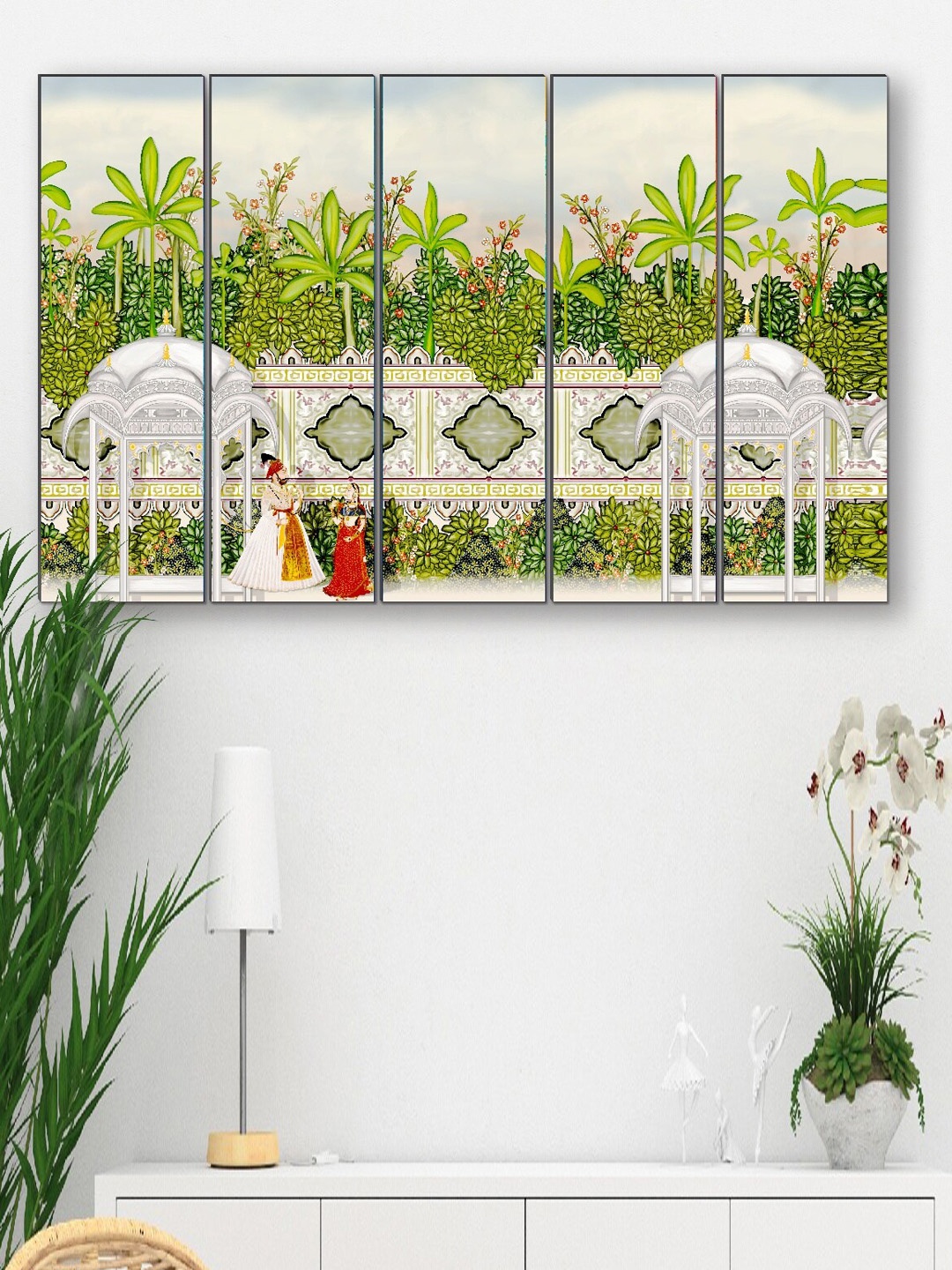 

SAF White & Green 5 Pieces Mughal Premium Panel Framed Wall Painting