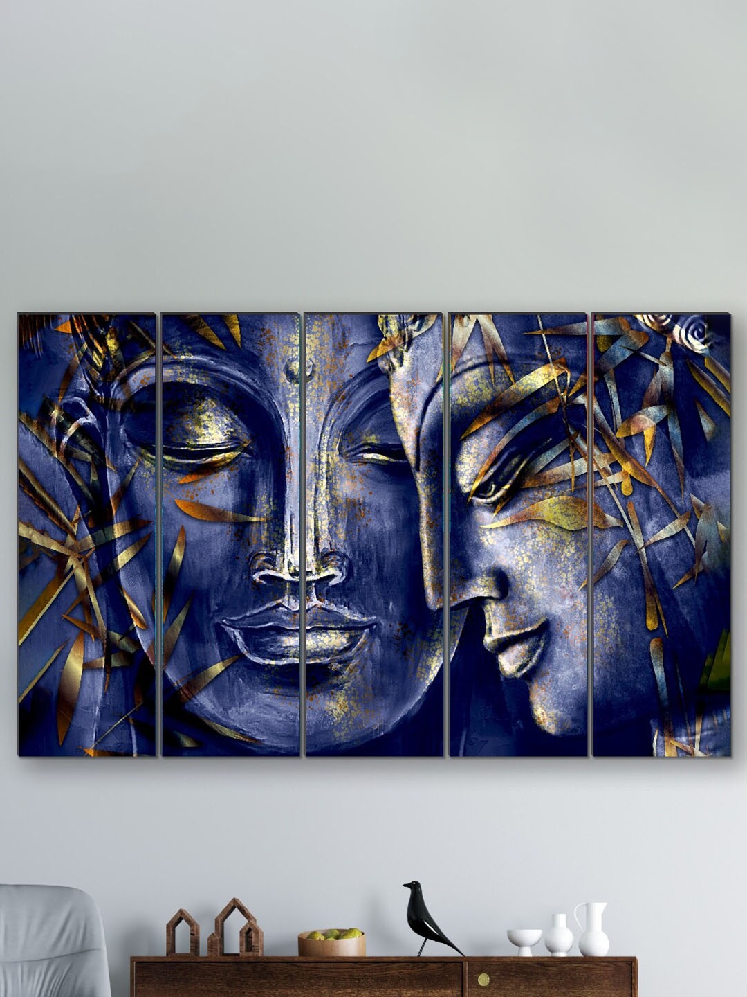 

SAF Blue & Green 5 Pieces Buddha Printed Wall Art