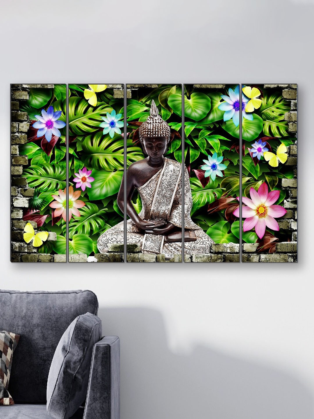 

SAF Green & Black 5 Pieces Buddha Printed Wall Art