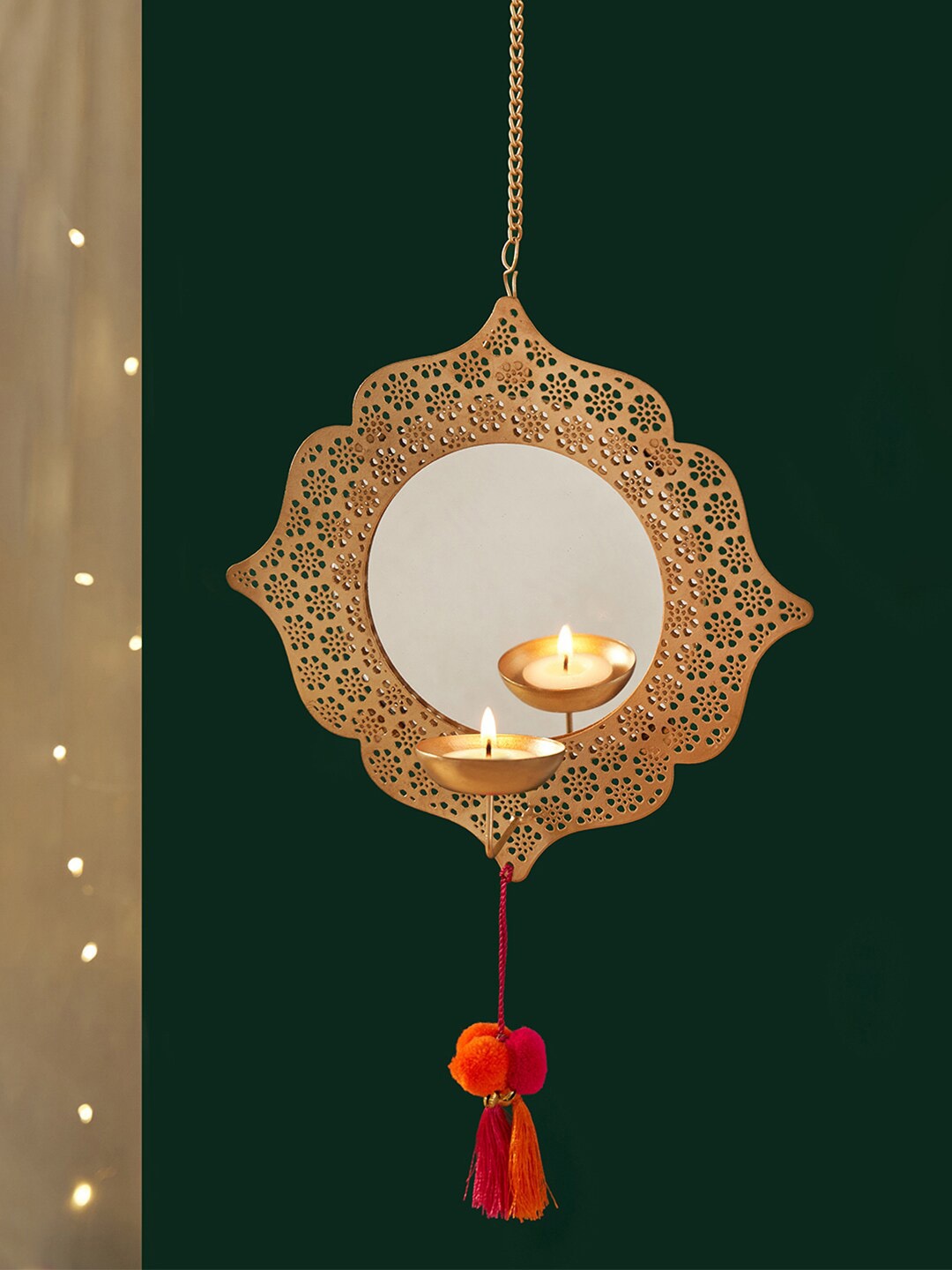 

DecorTwist Latticework Tea Light Holder Hanging, Gold