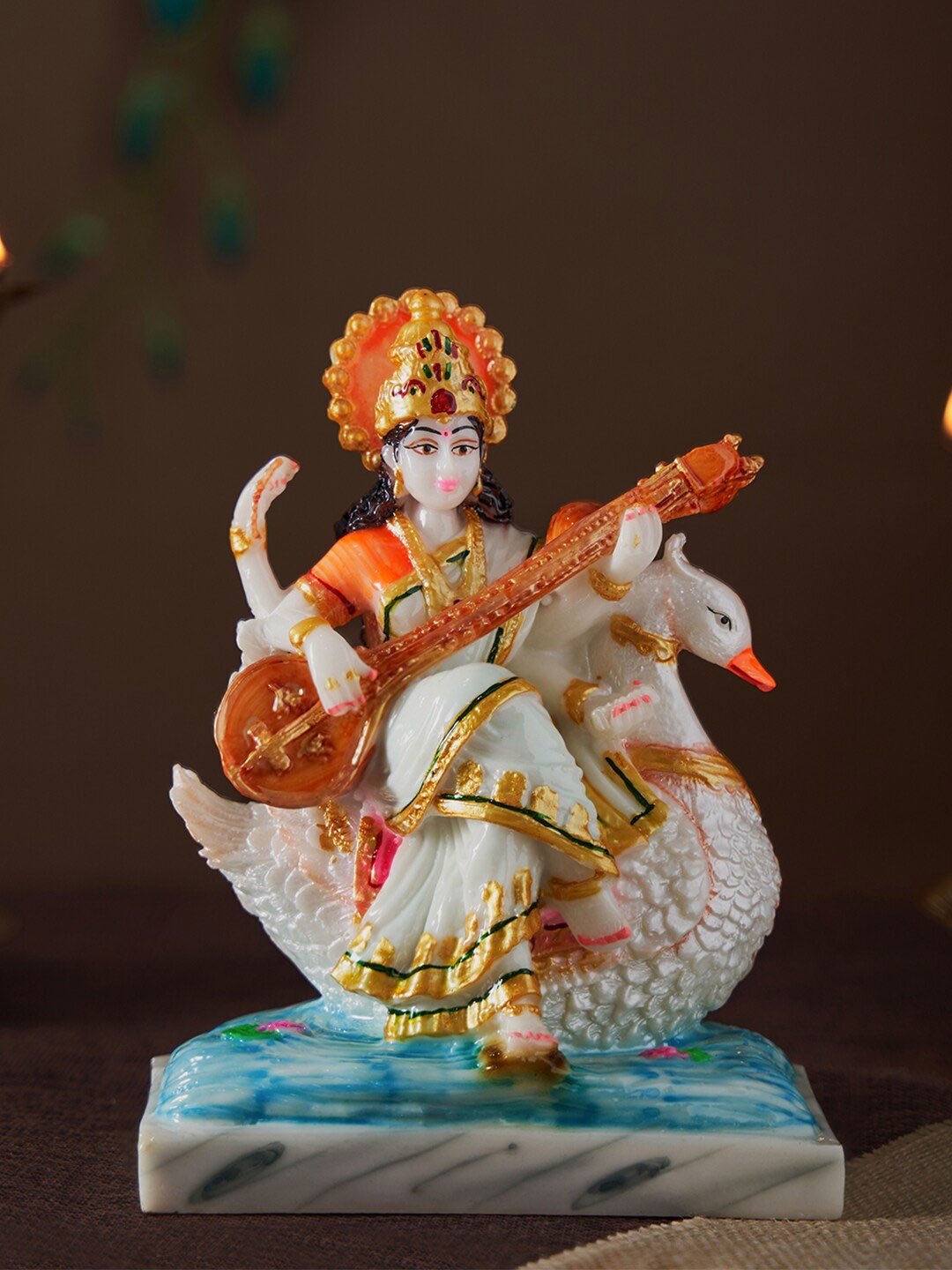 

DecorTwist White Marble Maa Saraswati Idol Showpiece