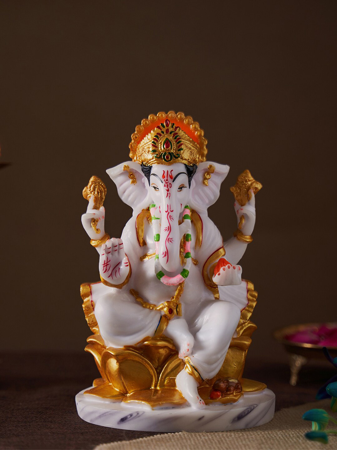 

DecorTwist White & Beige Marble Lord Ganesh Idol Showpiece