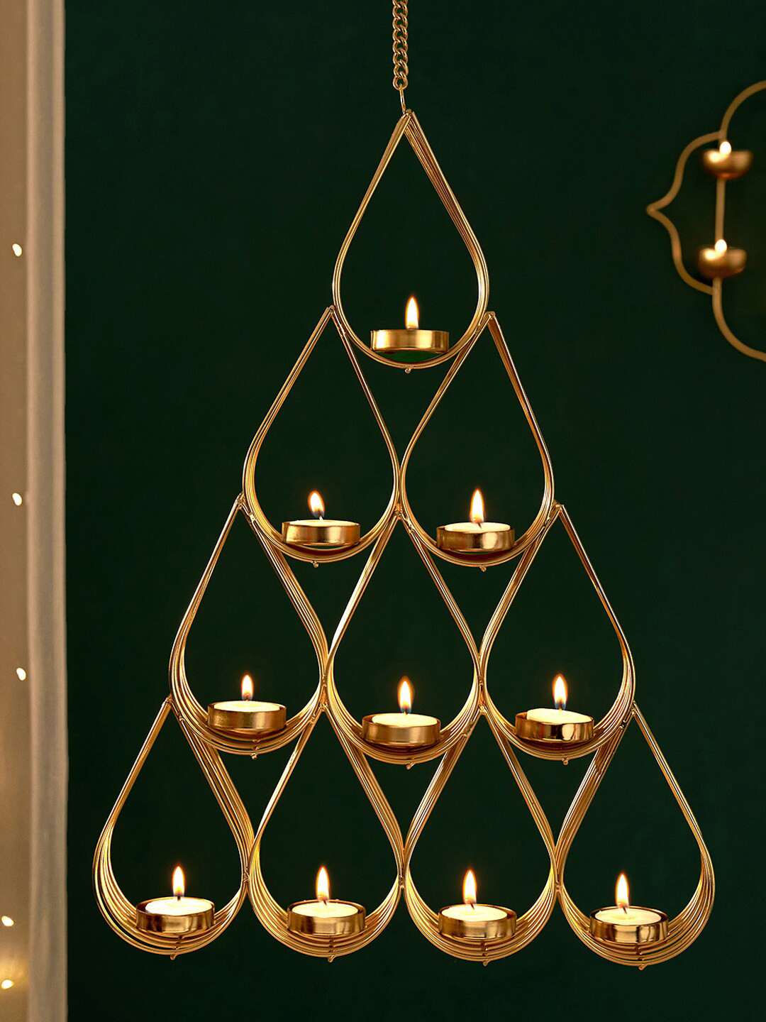 

DecorTwist Gold-Toned 4 Tier Wall Hanging Tea Light Candle Holders