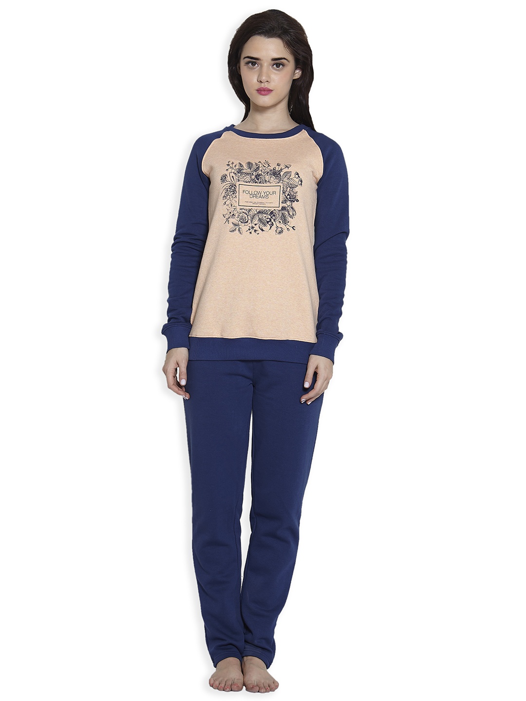 

Sweet Dreams Women Navy Blue & Orange Printed Night suit